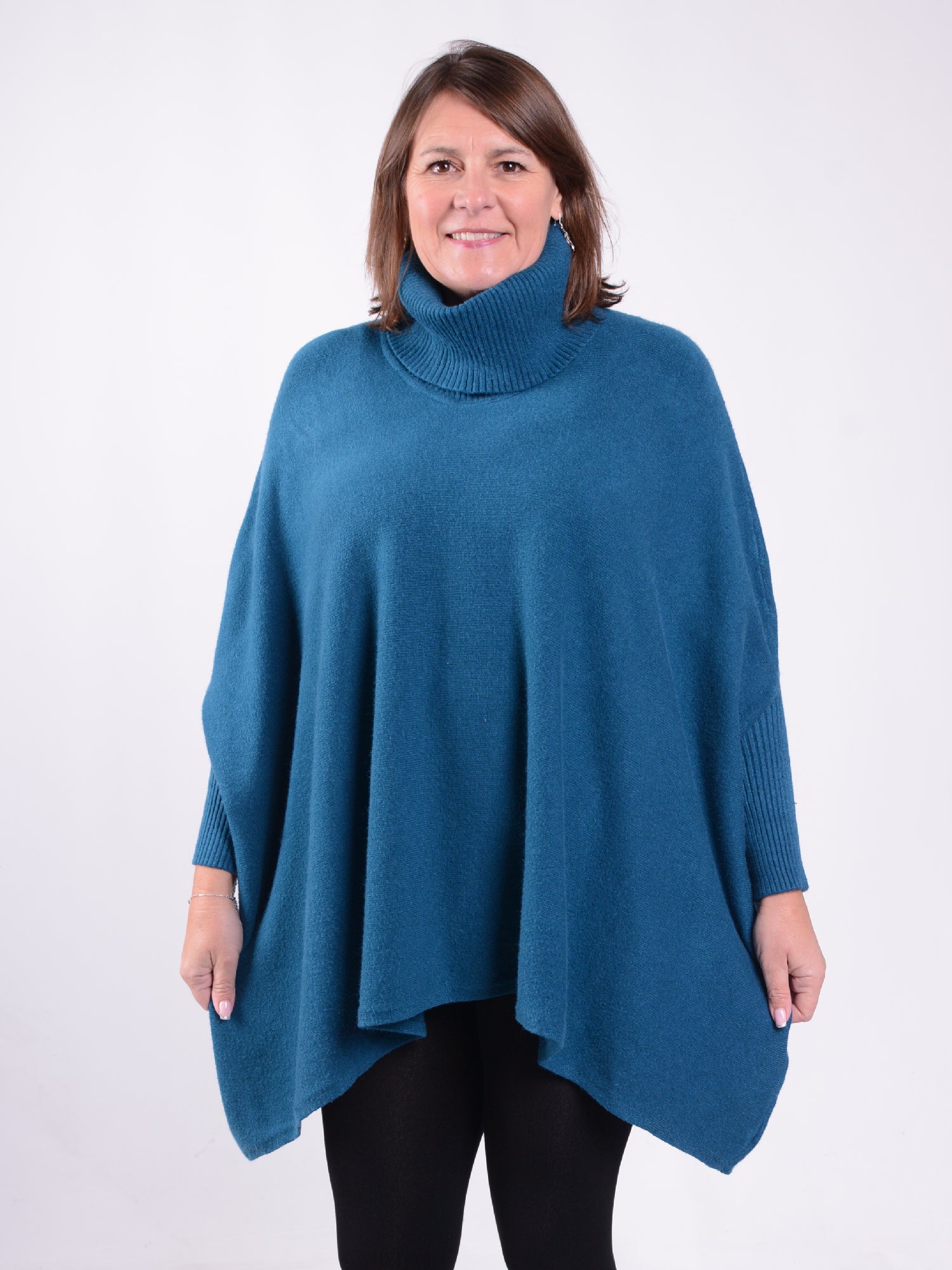 Soft Knit Batwing Sleeve Poncho Jumper Polo Neck  -2692, , Pure Plus Clothing, Lagenlook Clothing, Plus Size Fashion, Over 50 Fashion