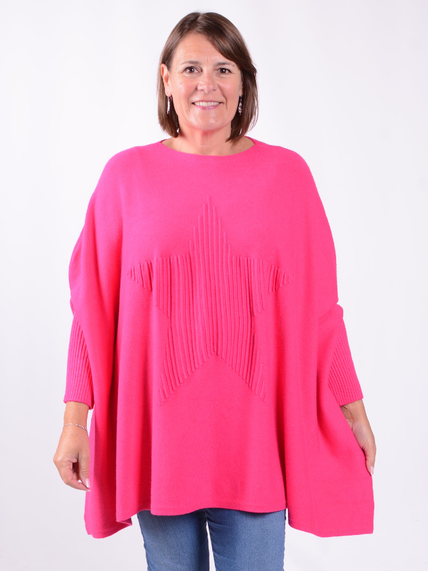 Soft Knit Batwing Sleeve Jumper with Star design - 3600, Jumpers & Cardigans, Pure Plus Clothing, Lagenlook Clothing, Plus Size Fashion, Over 50 Fashion