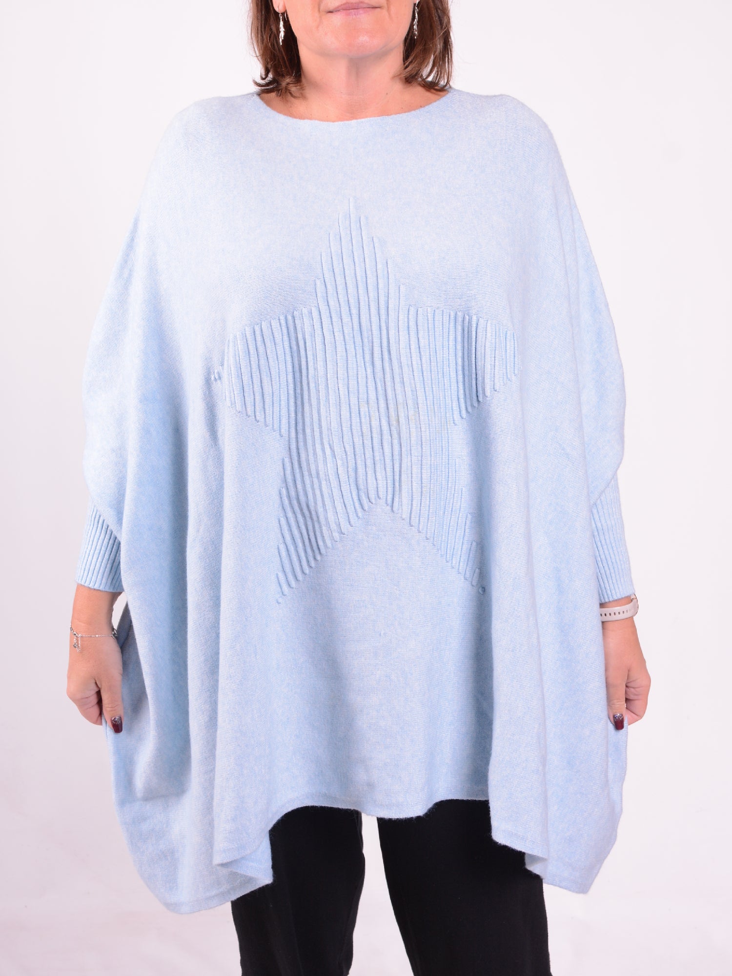 Soft Knit Batwing Sleeve Jumper with Star design - 3600, Jumpers & Cardigans, Pure Plus Clothing, Lagenlook Clothing, Plus Size Fashion, Over 50 Fashion