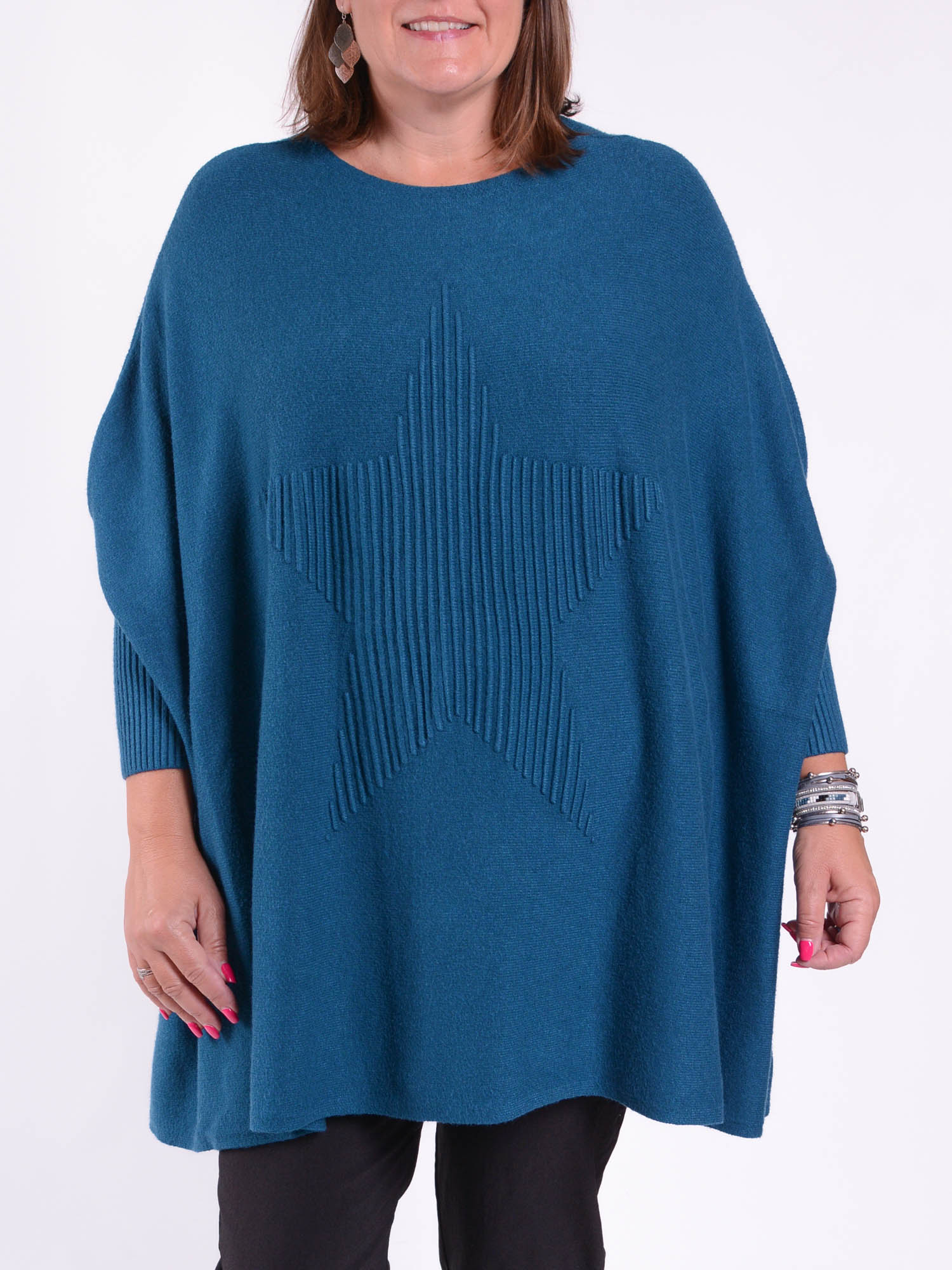 Soft Knit Batwing Sleeve Jumper with Star design - 3600, Jumpers & Cardigans, Pure Plus Clothing, Lagenlook Clothing, Plus Size Fashion, Over 50 Fashion