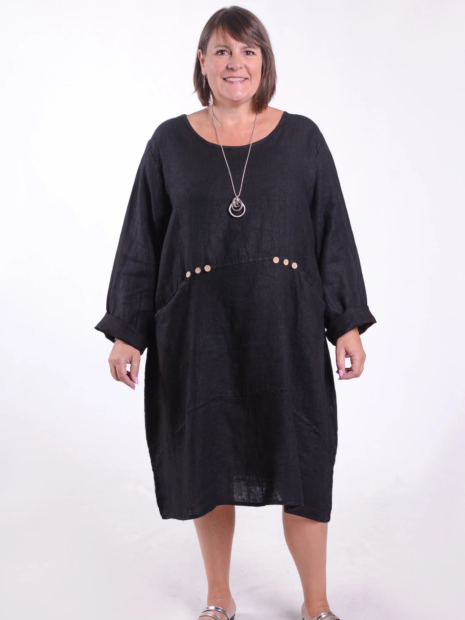 Lagenlook Linen Dress with Buttons and Pockets - 8867, Dresses, Pure Plus Clothing, Lagenlook Clothing, Plus Size Fashion, Over 50 Fashion