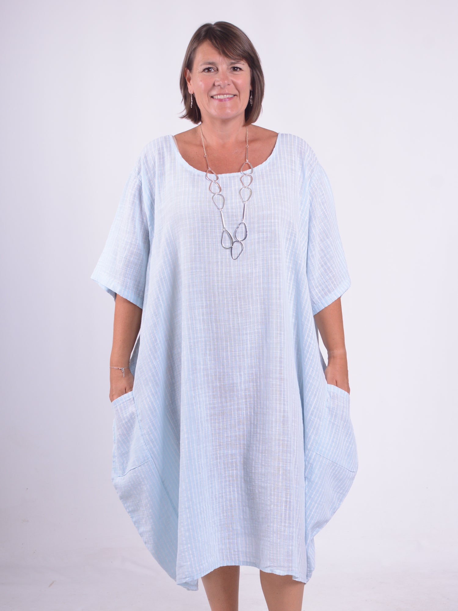 Striped Cotton Parachute Dress With Pockets - 9215 Stripe, Dresses, Pure Plus Clothing, Lagenlook Clothing, Plus Size Fashion, Over 50 Fashion