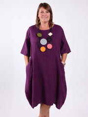 Linen Midi Dress with Pockets - 9451