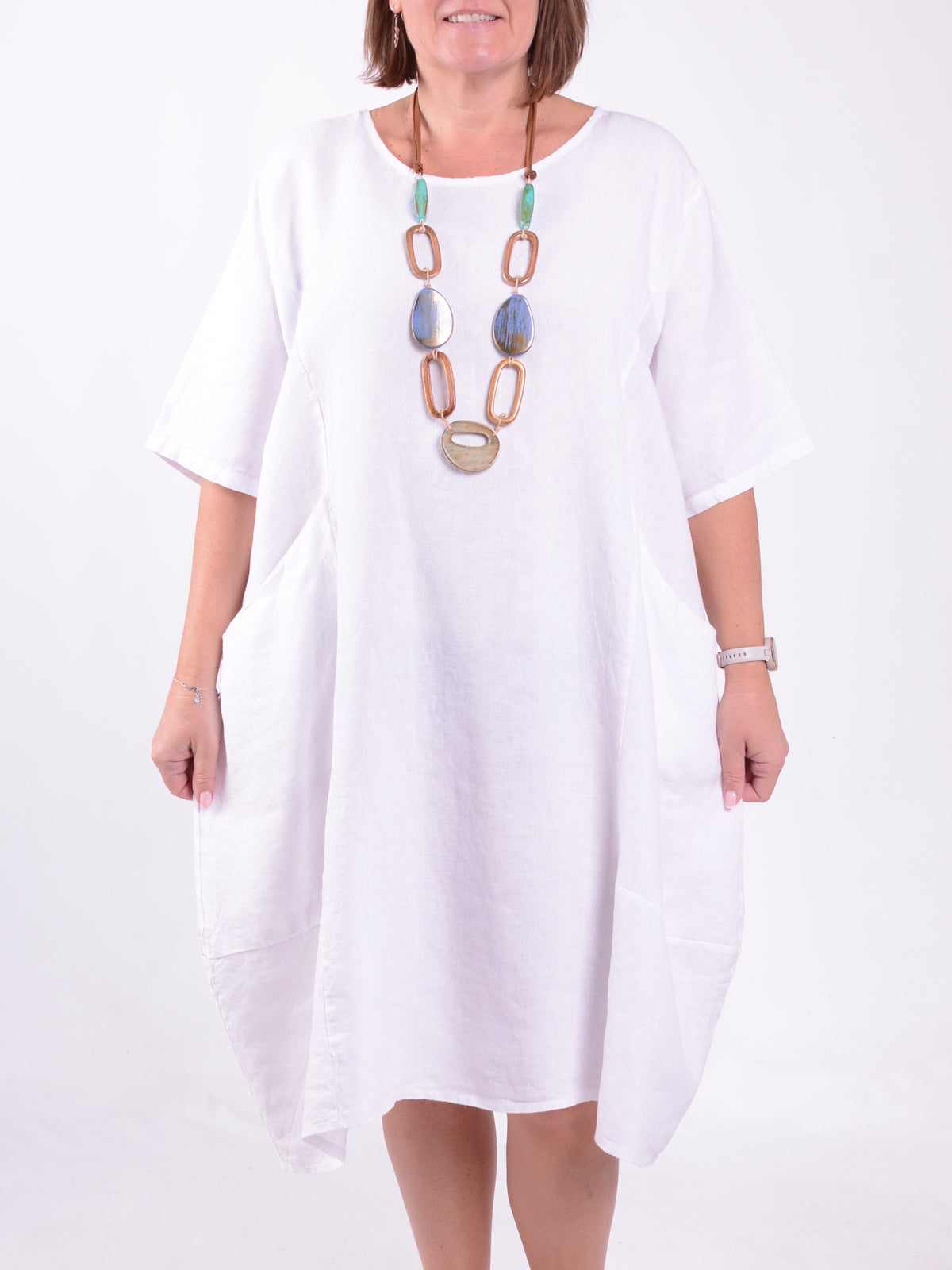 Linen Midi Dress with Pockets, , Pure Plus Clothing, Lagenlook Clothing, Plus Size Fashion, Over 50 Fashion