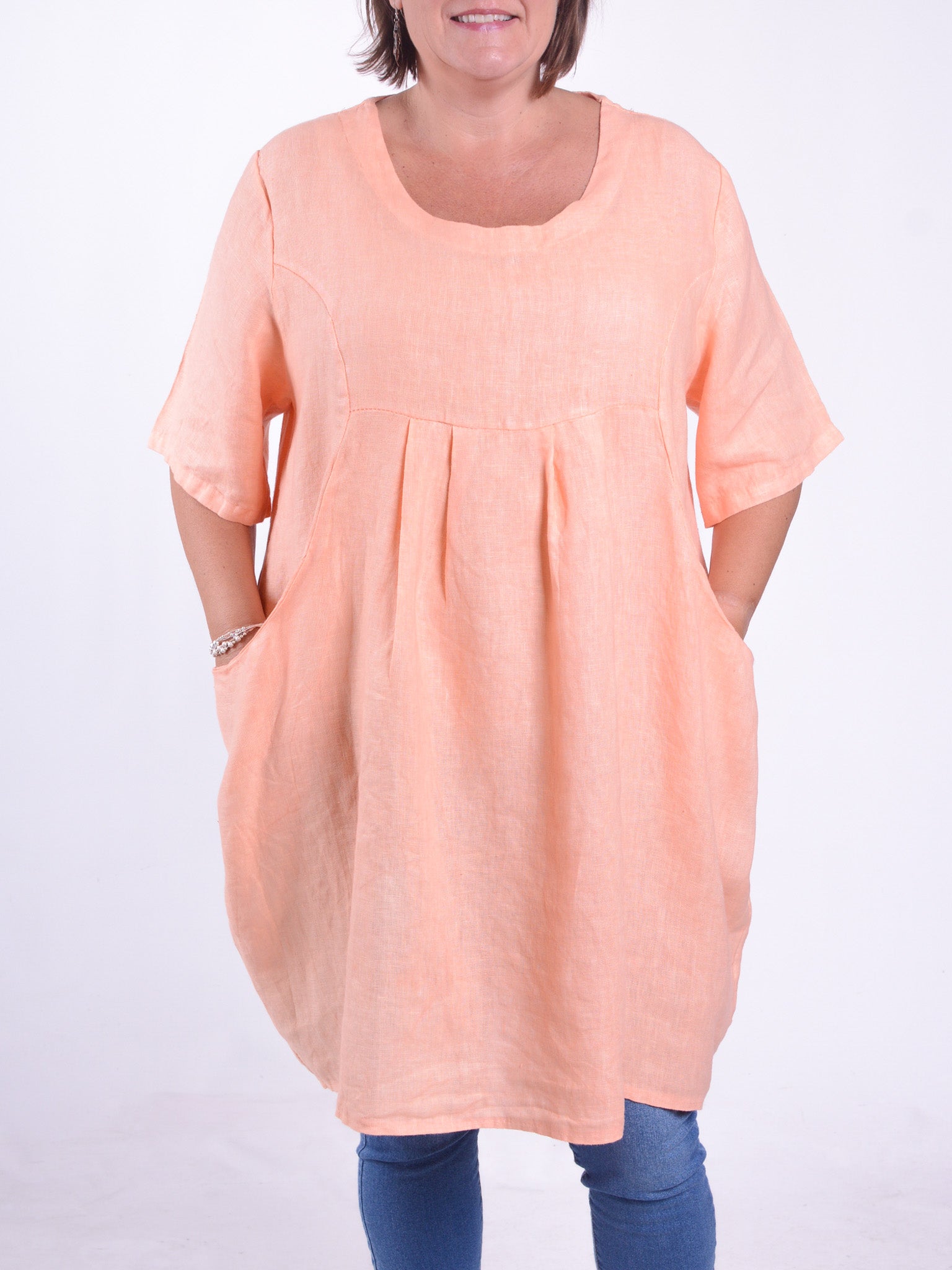 Heavy Linen Quirky Tunic Short Sleeve - 9457, Tops & Shirts, Pure Plus Clothing, Lagenlook Clothing, Plus Size Fashion, Over 50 Fashion