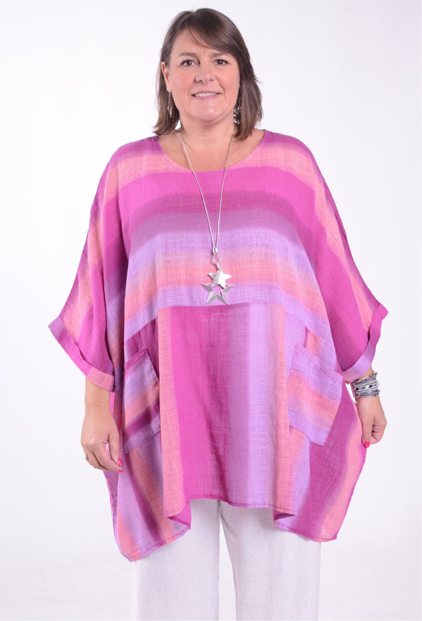 Lagenlook Oversized Cotton Striped Tunic - 10077 STRIPE, Tops & Shirts, Pure Plus Clothing, Lagenlook Clothing, Plus Size Fashion, Over 50 Fashion