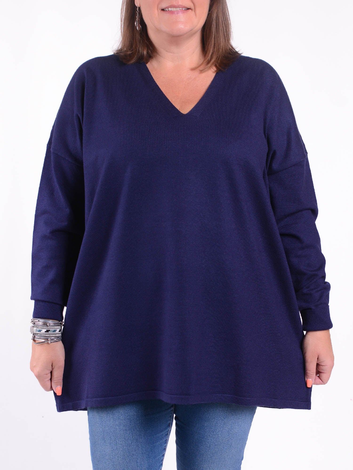 Soft Knit V Neck Jumper - V1, , Pure Plus Clothing, Lagenlook Clothing, Plus Size Fashion, Over 50 Fashion