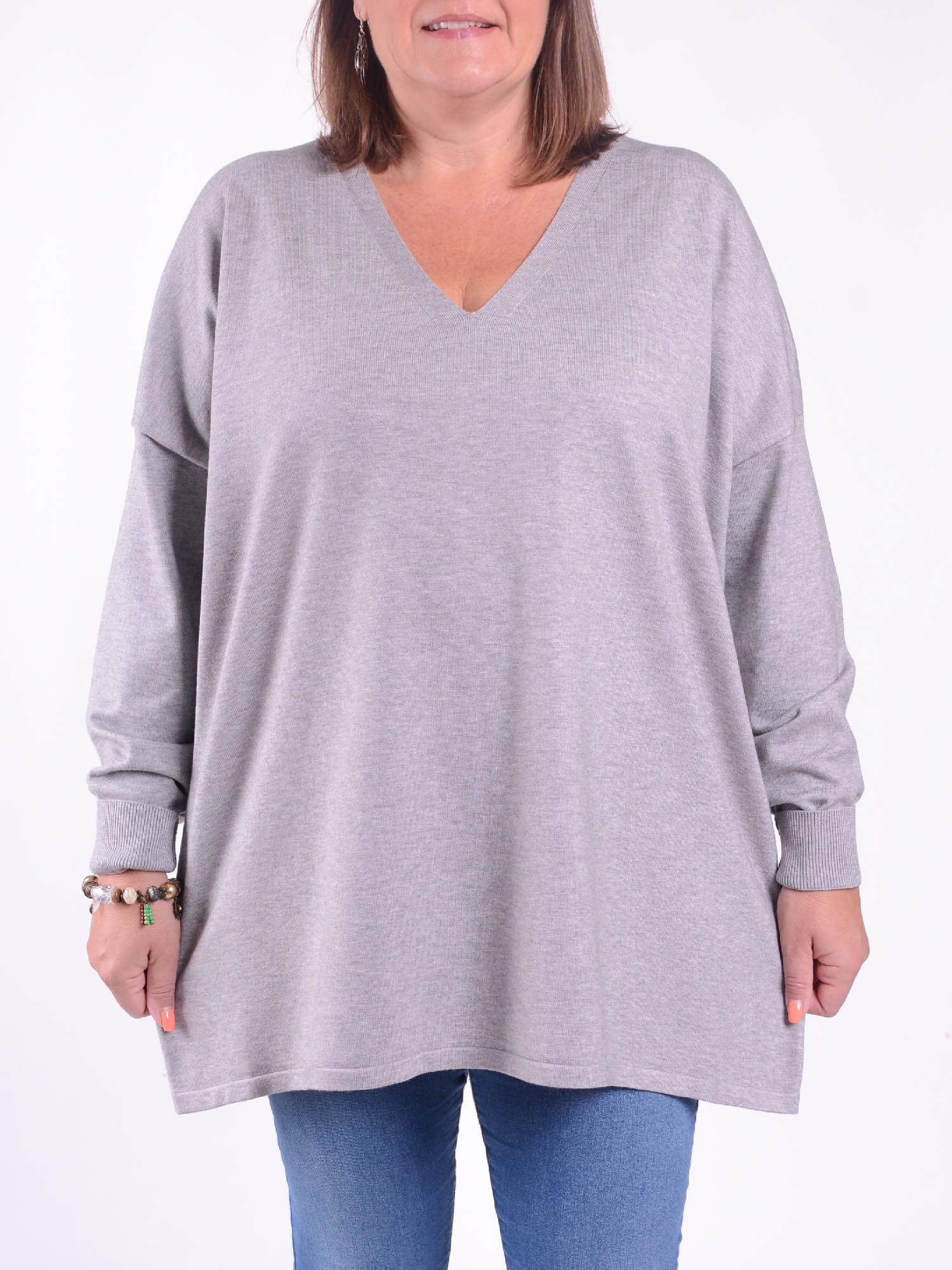 Soft Knit V Neck Jumper - V1, , Pure Plus Clothing, Lagenlook Clothing, Plus Size Fashion, Over 50 Fashion