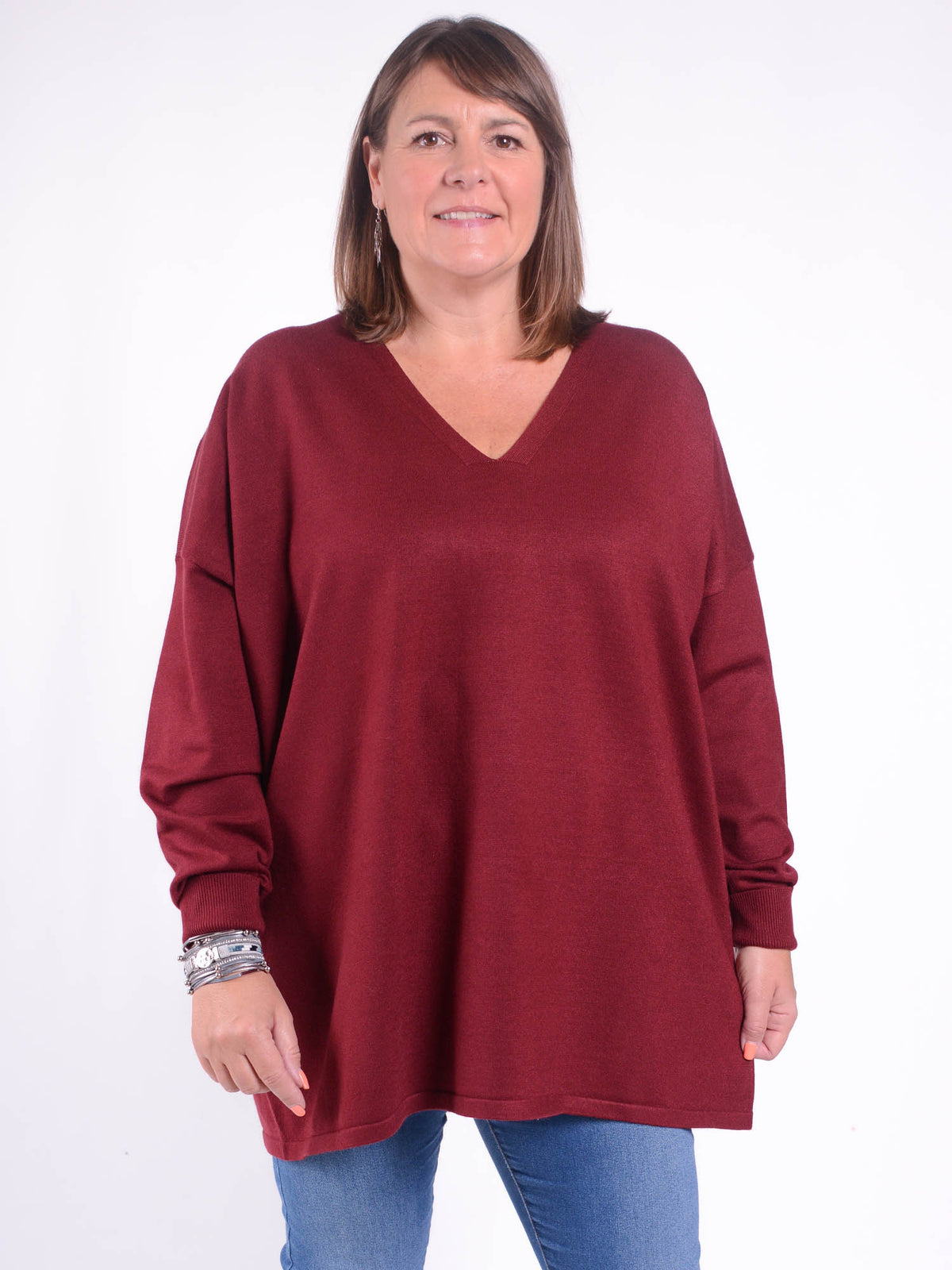 Soft Knit V Neck Jumper - V1, , Pure Plus Clothing, Lagenlook Clothing, Plus Size Fashion, Over 50 Fashion