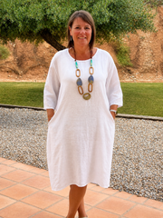 Lagenlook Basic Casual Tunic Dress - 9469 Linen