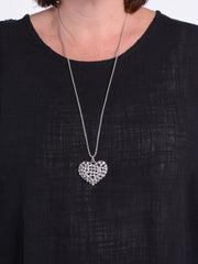 Rhinestone Heart Long Necklace Silver - 6484, Necklaces & Pendants, Pure Plus Clothing, Lagenlook Clothing, Plus Size Fashion, Over 50 Fashion