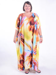 Yellow Multi Kaftan - KAF7, , Pure Plus Clothing, Lagenlook Clothing, Plus Size Fashion, Over 50 Fashion