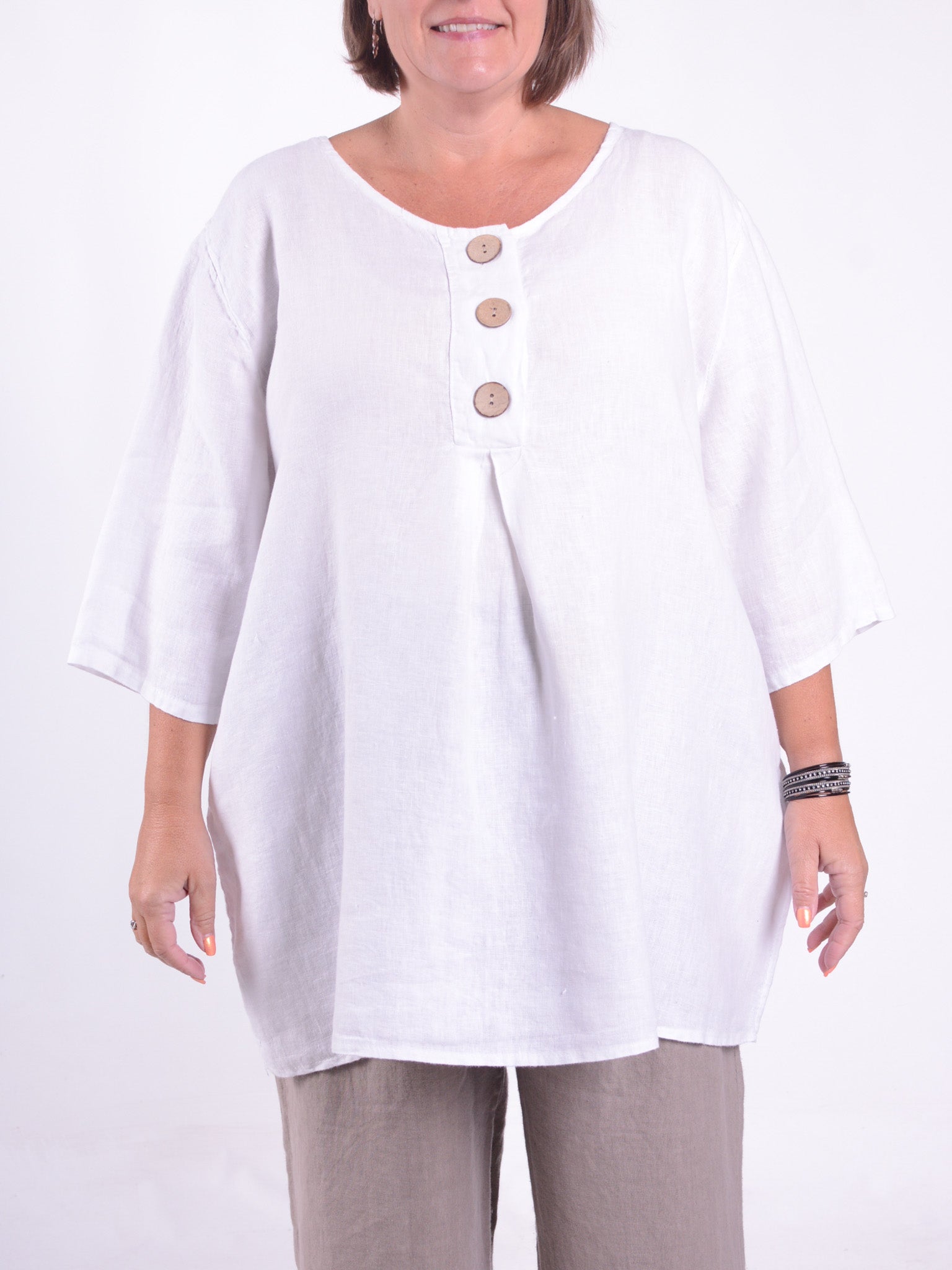 Lagenlook Linen Button Tunic - 12551, , Pure Plus Clothing, Lagenlook Clothing, Plus Size Fashion, Over 50 Fashion
