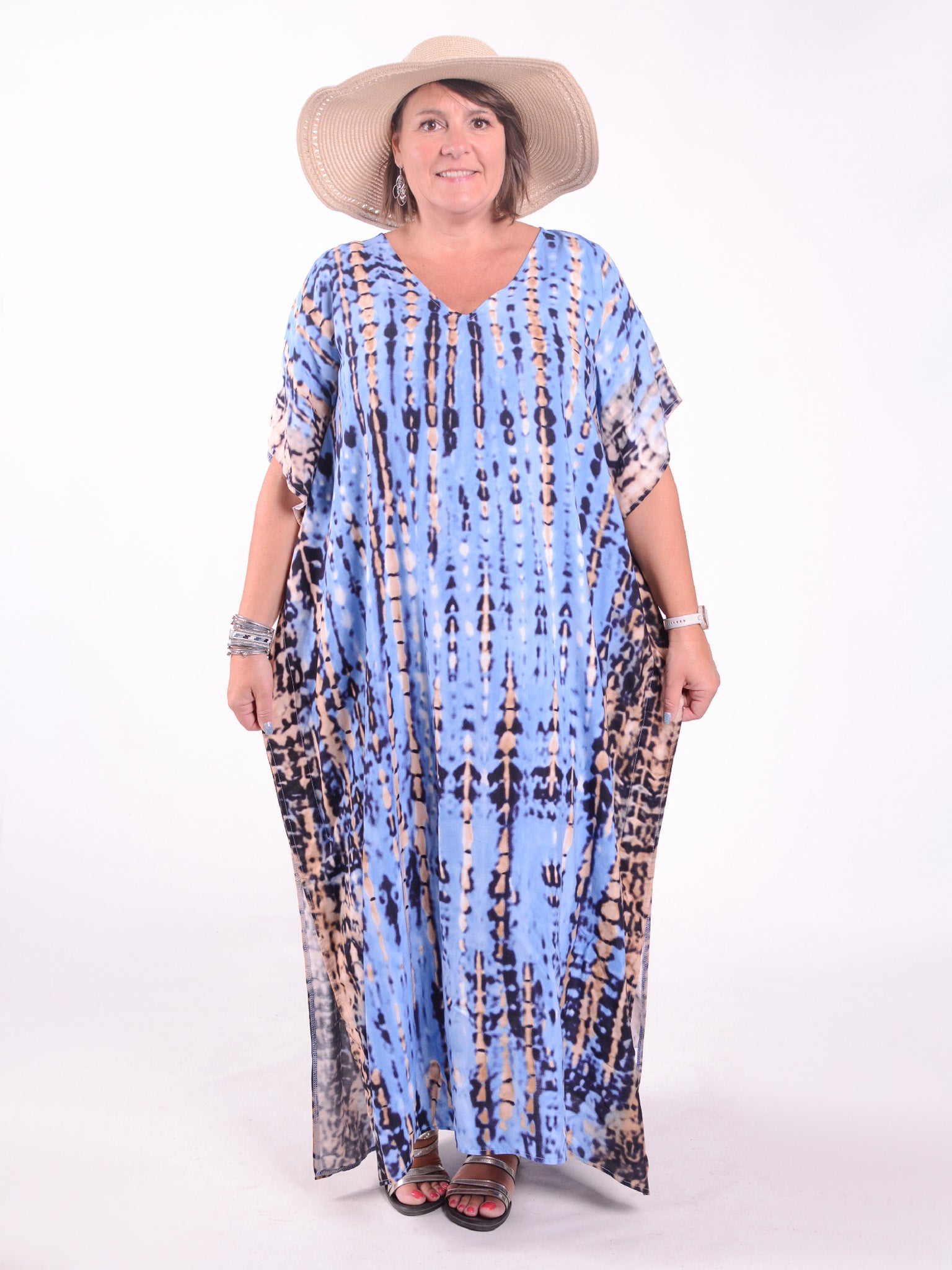 Denim Tie Dye Kaftan - KAF25, Dresses, Pure Plus Clothing, Lagenlook Clothing, Plus Size Fashion, Over 50 Fashion