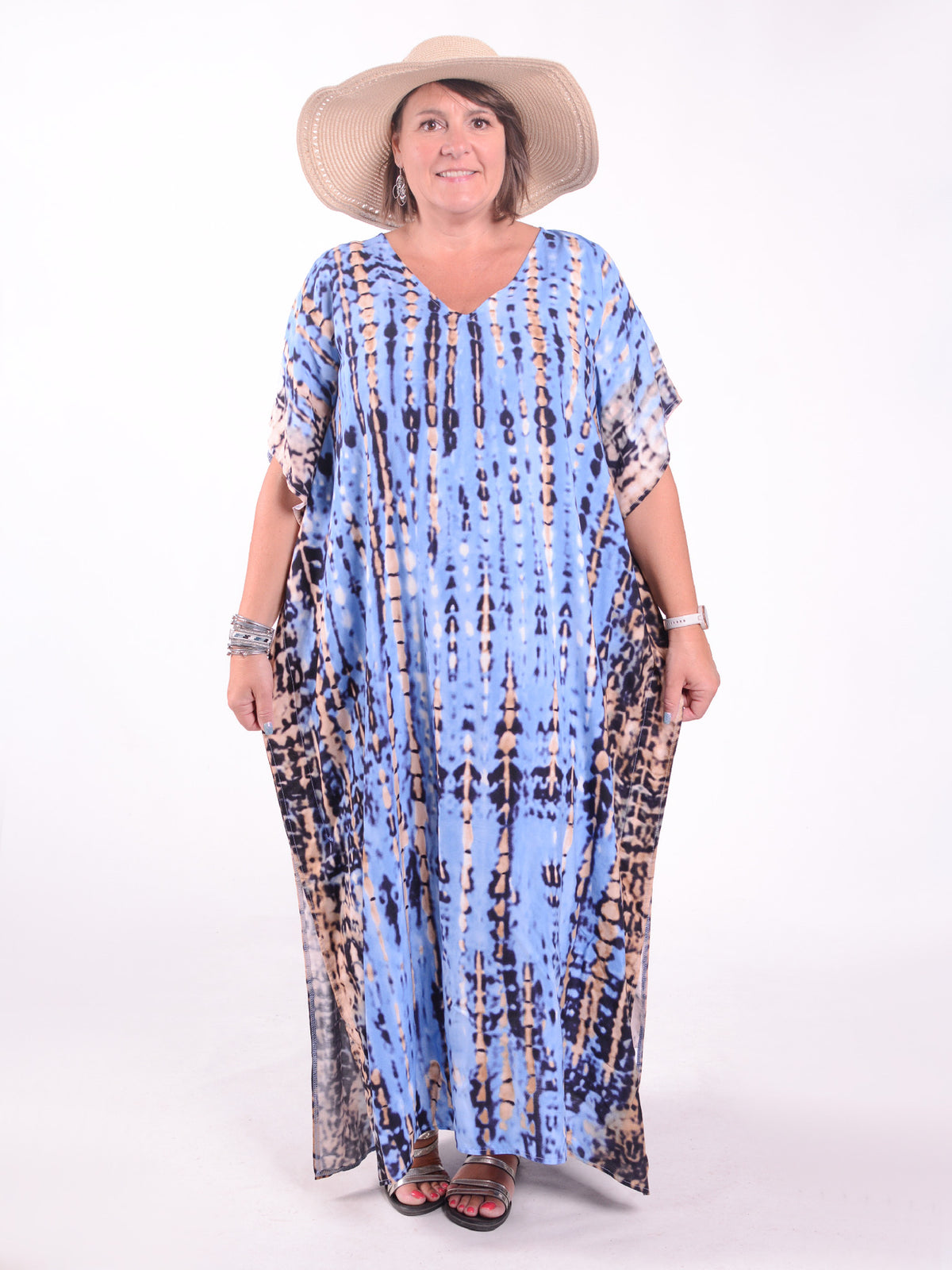 Denim Tie Dye Kaftan - KAF25, Dresses, Pure Plus Clothing, Lagenlook Clothing, Plus Size Fashion, Over 50 Fashion