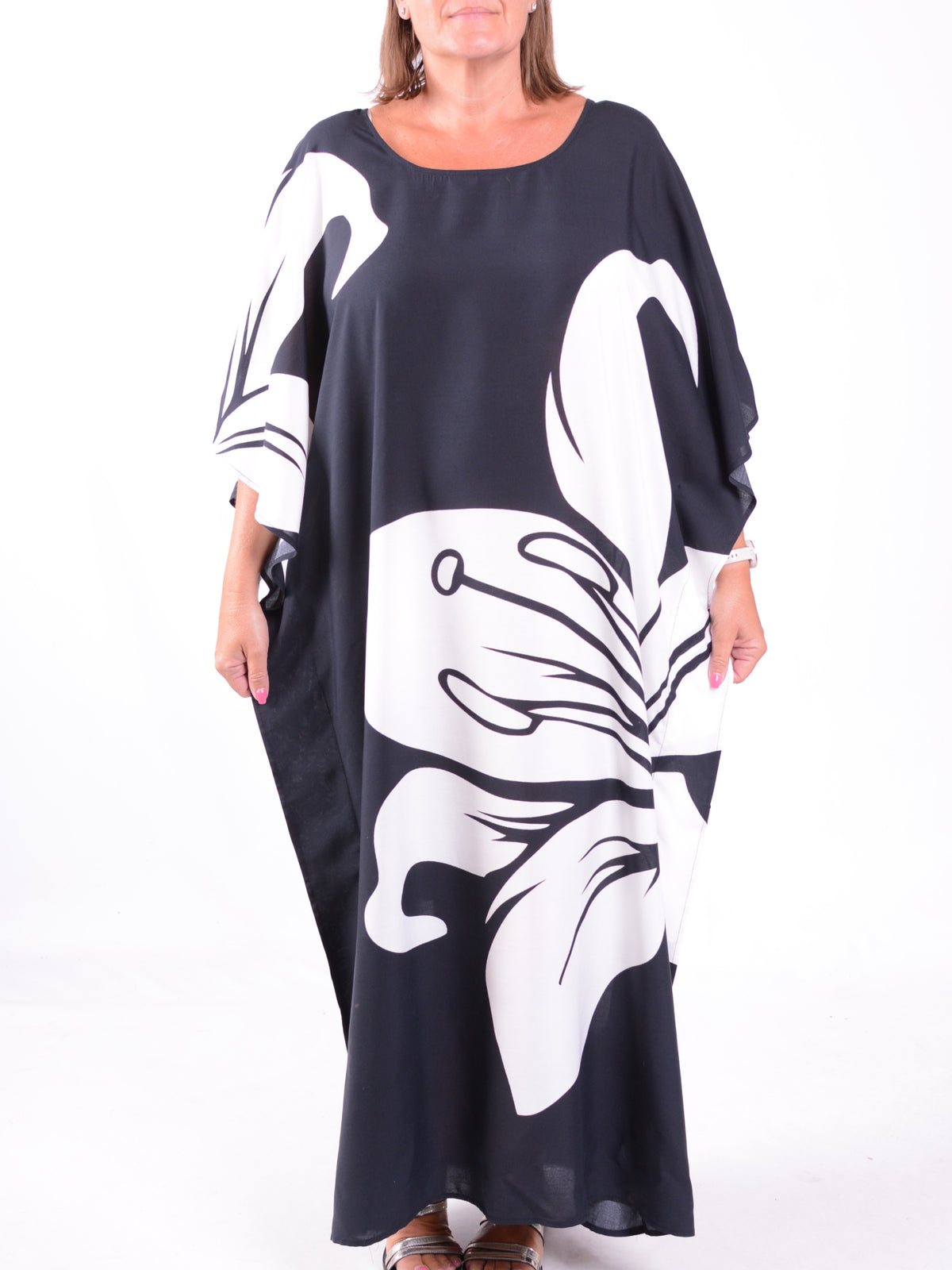 Monochrome Floral Maxi Kaftan - KAF44