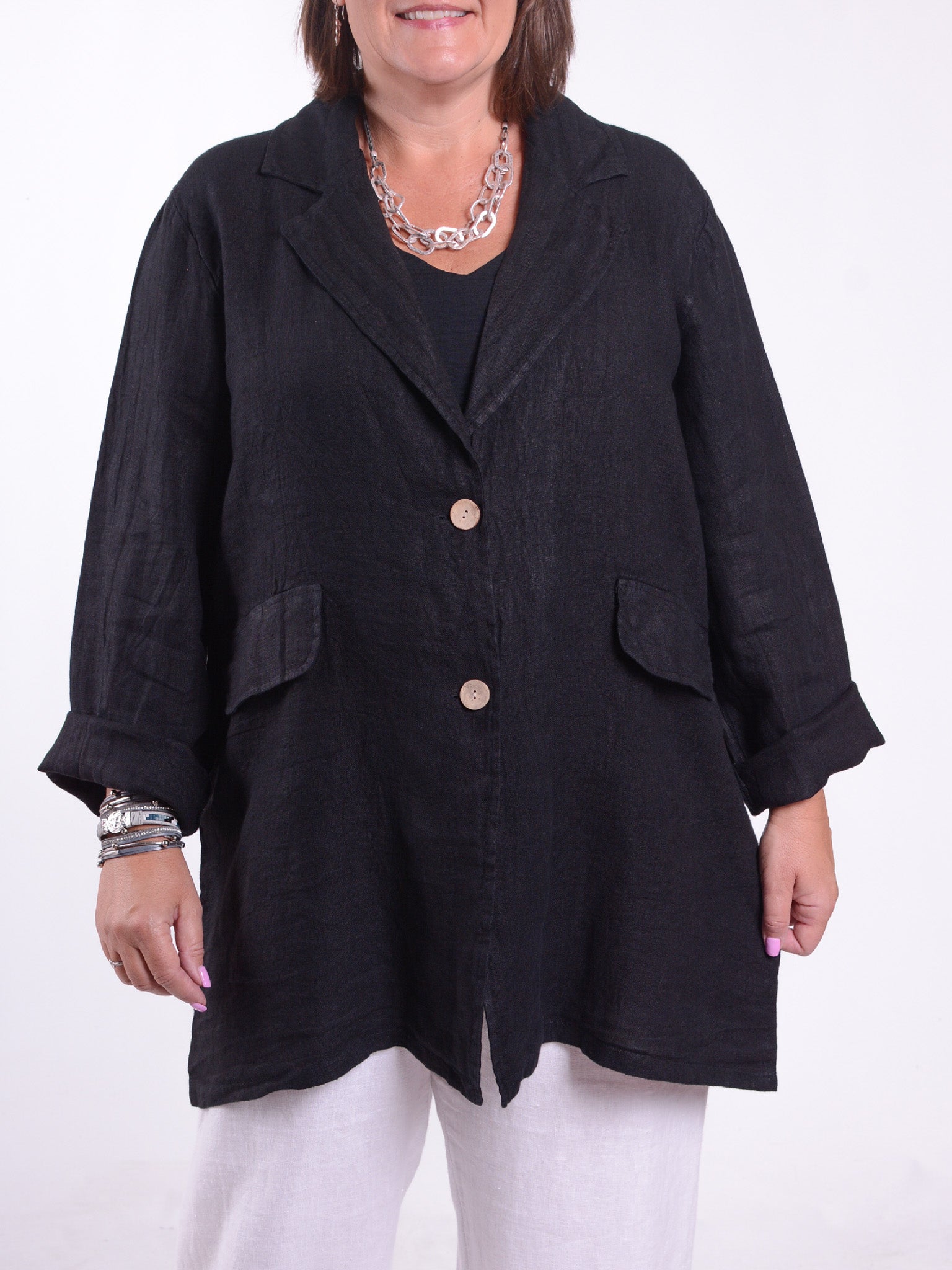 Lagenlook Collared Linen Jacket - 11372, Coats & Jackets, Pure Plus Clothing, Lagenlook Clothing, Plus Size Fashion, Over 50 Fashion