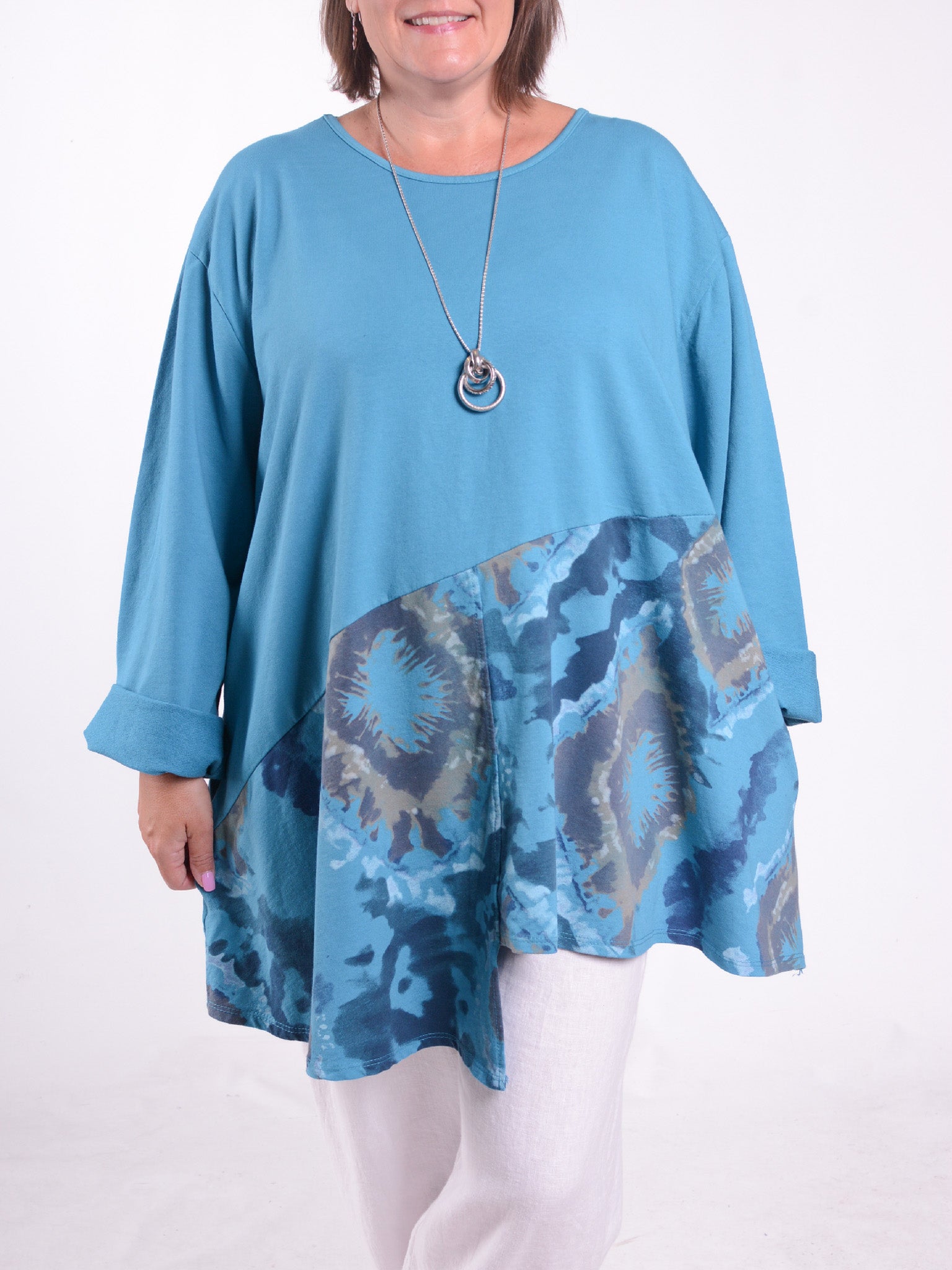 Patterned Asymmetric Hem Tunic with Pockets - 12452, Tunic, Pure Plus Clothing, Lagenlook Clothing, Plus Size Fashion, Over 50 Fashion