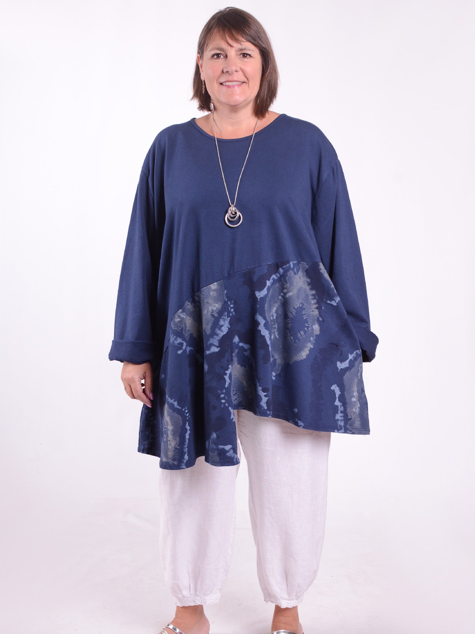 Patterned Asymmetric Hem Tunic with Pockets - 12452, Tunic, Pure Plus Clothing, Lagenlook Clothing, Plus Size Fashion, Over 50 Fashion