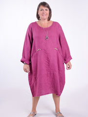 Lagenlook Linen Dress with Buttons and Pockets - 8867, Dresses, Pure Plus Clothing, Lagenlook Clothing, Plus Size Fashion, Over 50 Fashion