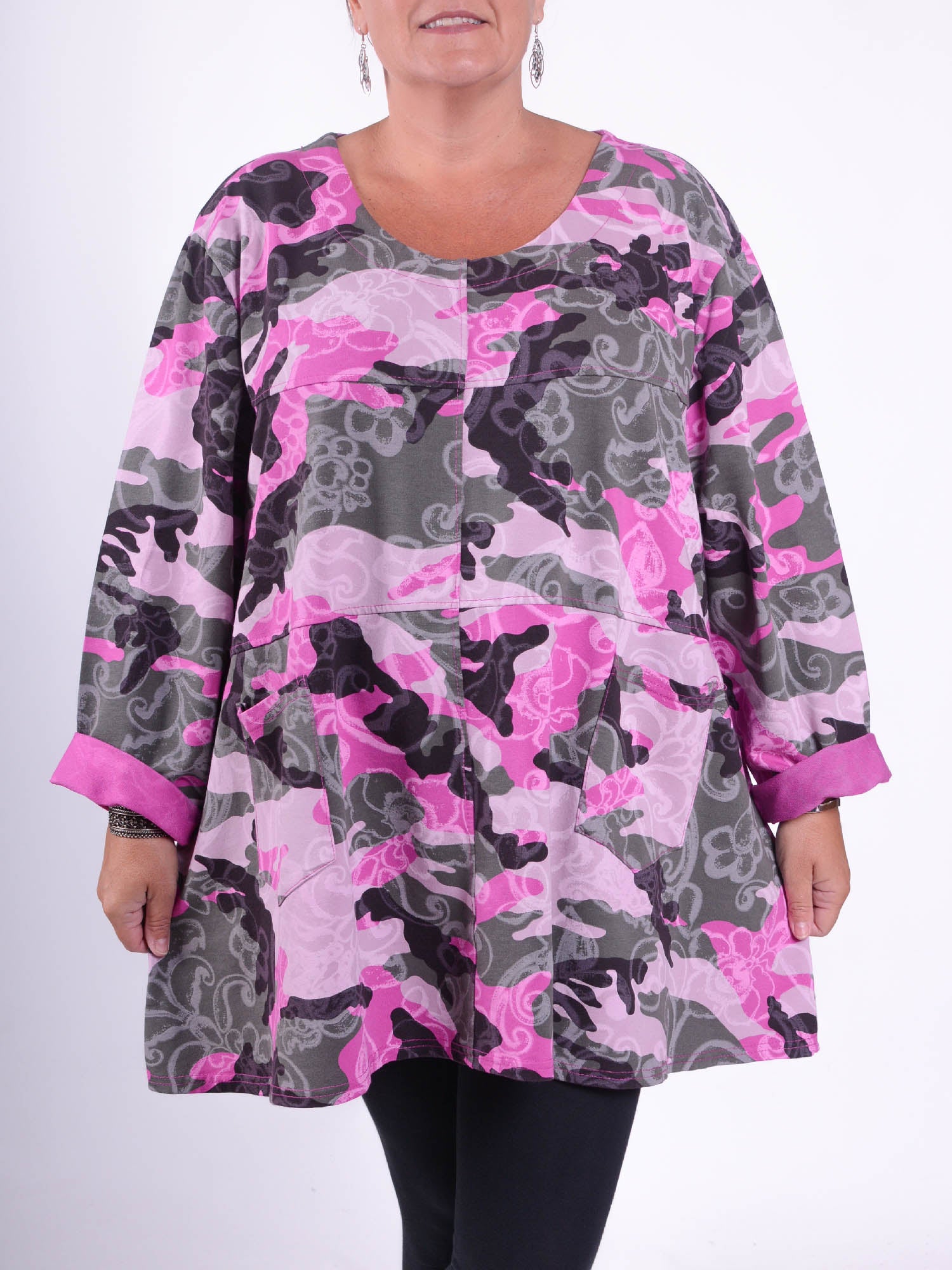 Long Sleeved Stitch Tunic Top - 105151 PATTERNED, Tops & Shirts, Pure Plus Clothing, Lagenlook Clothing, Plus Size Fashion, Over 50 Fashion