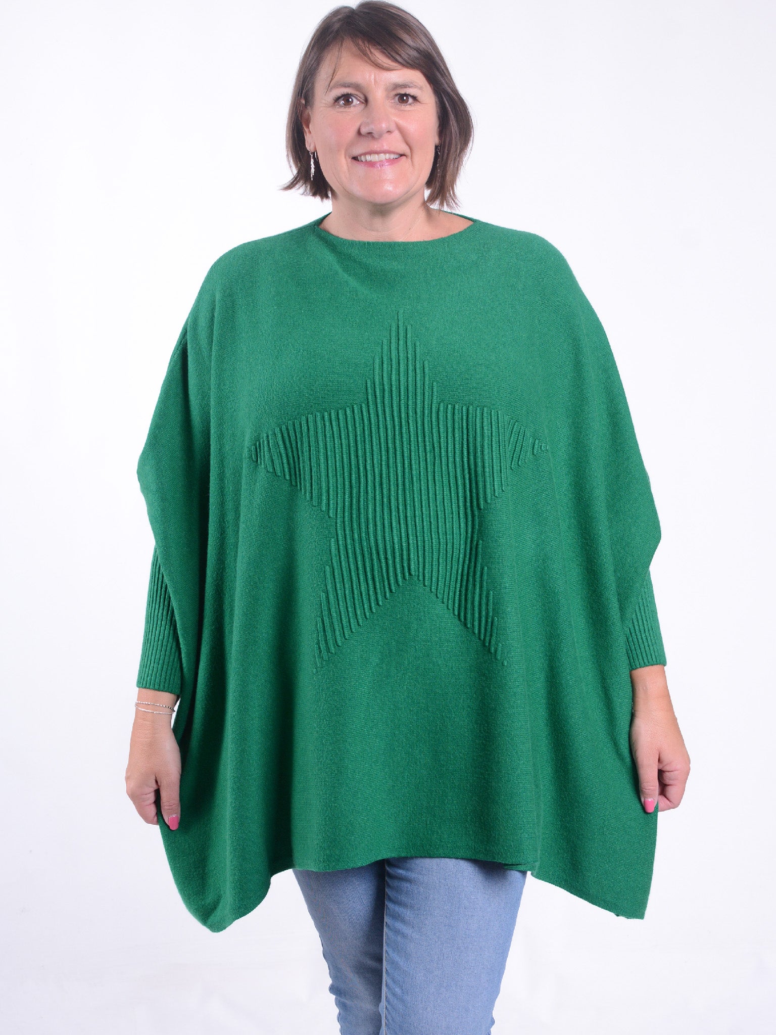 Soft Knit Batwing Sleeve Jumper with Star design - 3600, Jumpers & Cardigans, Pure Plus Clothing, Lagenlook Clothing, Plus Size Fashion, Over 50 Fashion