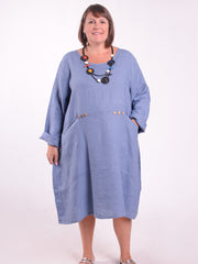 Lagenlook Linen Dress with Buttons and Pockets - 8867, Dresses, Pure Plus Clothing, Lagenlook Clothing, Plus Size Fashion, Over 50 Fashion