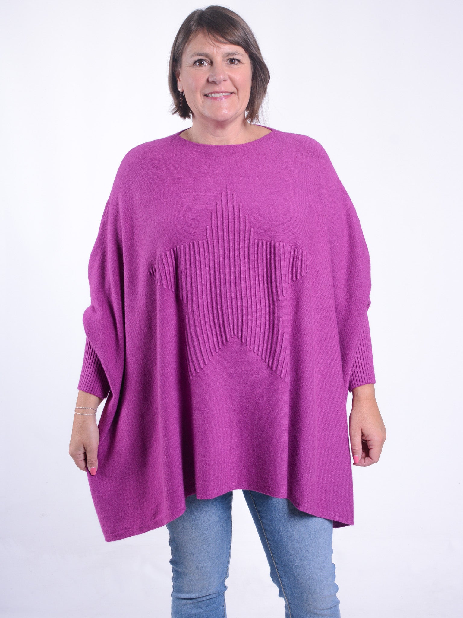 Soft Knit Batwing Sleeve Jumper with Star design - 3600, Jumpers & Cardigans, Pure Plus Clothing, Lagenlook Clothing, Plus Size Fashion, Over 50 Fashion