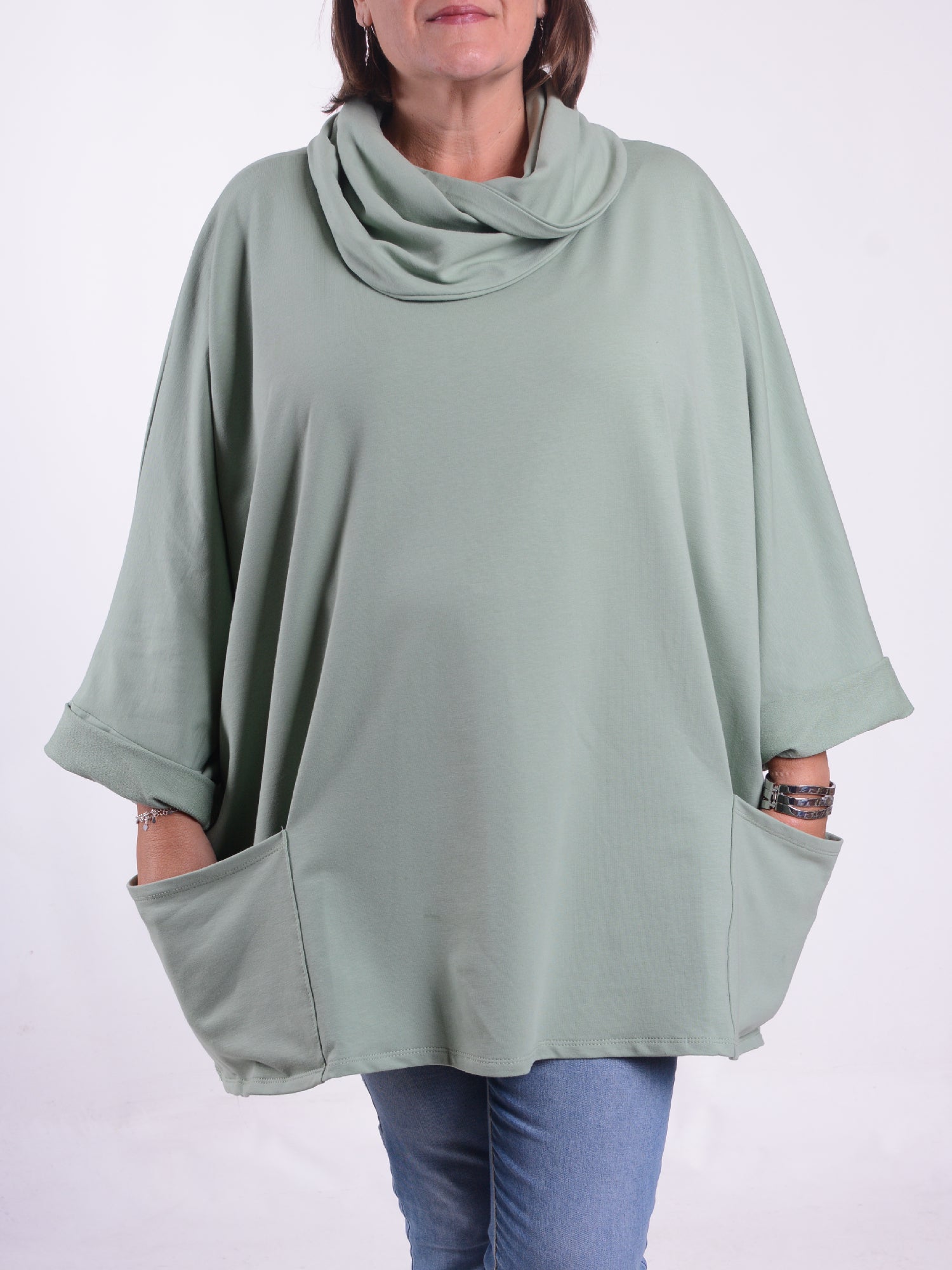 Cotton Cowl Neck Long Length Tunic - 9822, Tops & Shirts, Pure Plus Clothing, Lagenlook Clothing, Plus Size Fashion, Over 50 Fashion