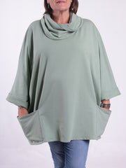 Cotton Cowl Neck Long Length Tunic - 9822, Tops & Shirts, Pure Plus Clothing, Lagenlook Clothing, Plus Size Fashion, Over 50 Fashion