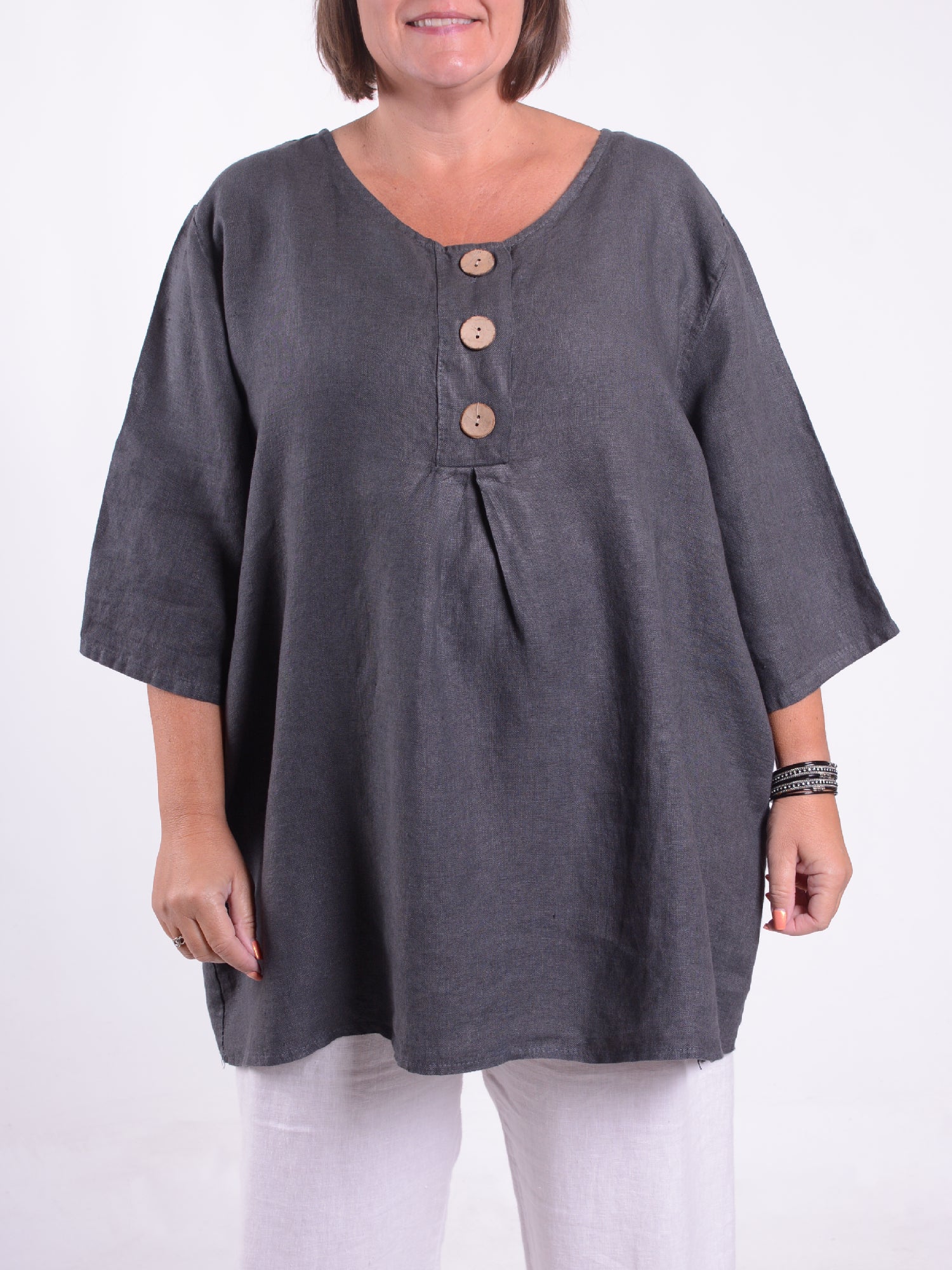 Lagenlook Linen Button Tunic - 12551, , Pure Plus Clothing, Lagenlook Clothing, Plus Size Fashion, Over 50 Fashion
