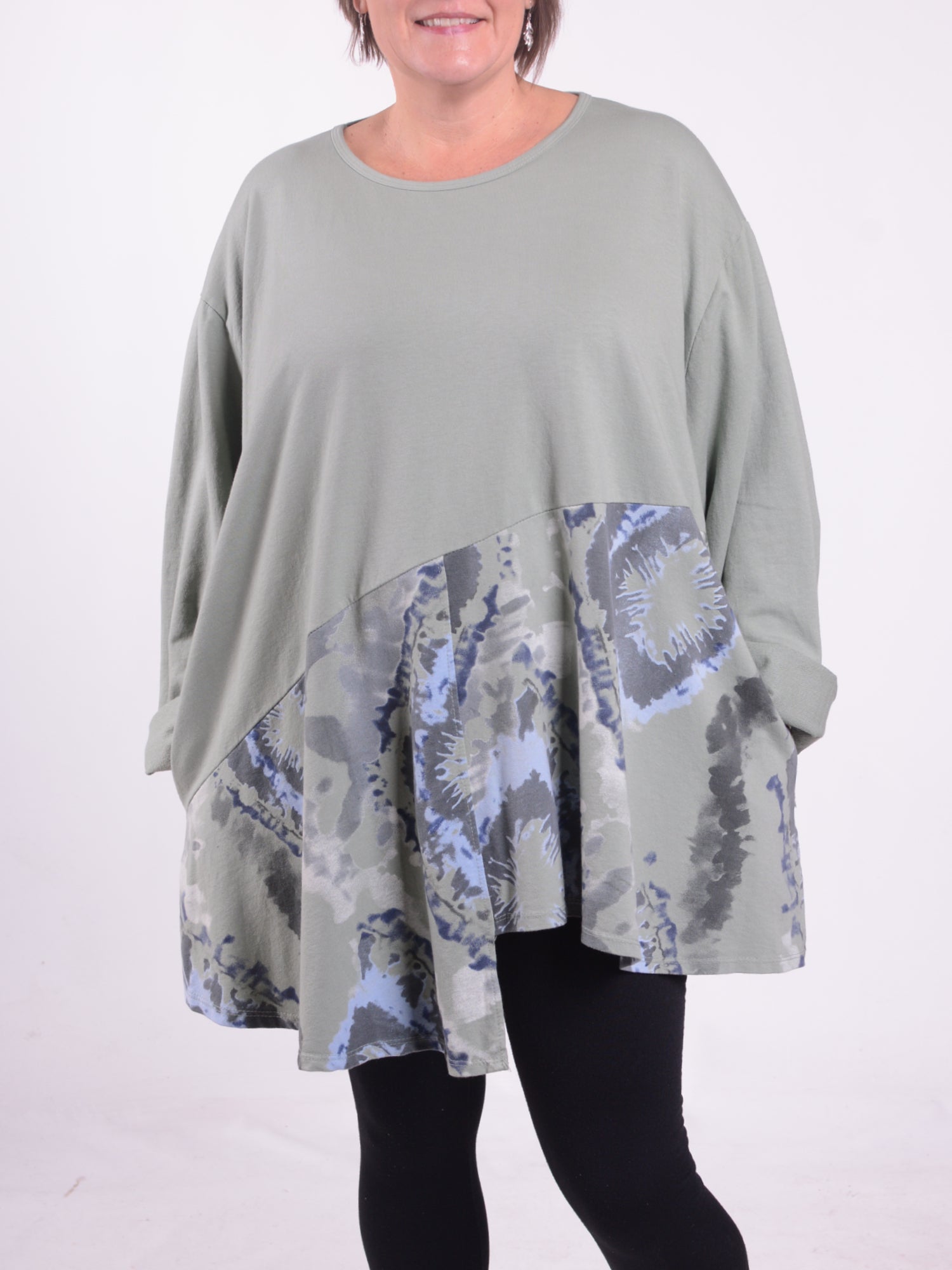 Patterned Asymmetric Hem Tunic with Pockets - 12452, Tunic, Pure Plus Clothing, Lagenlook Clothing, Plus Size Fashion, Over 50 Fashion
