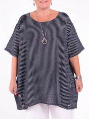 Lagenlook Stripe Cotton Button Tunic - 11684, , Pure Plus Clothing, Lagenlook Clothing, Plus Size Fashion, Over 50 Fashion