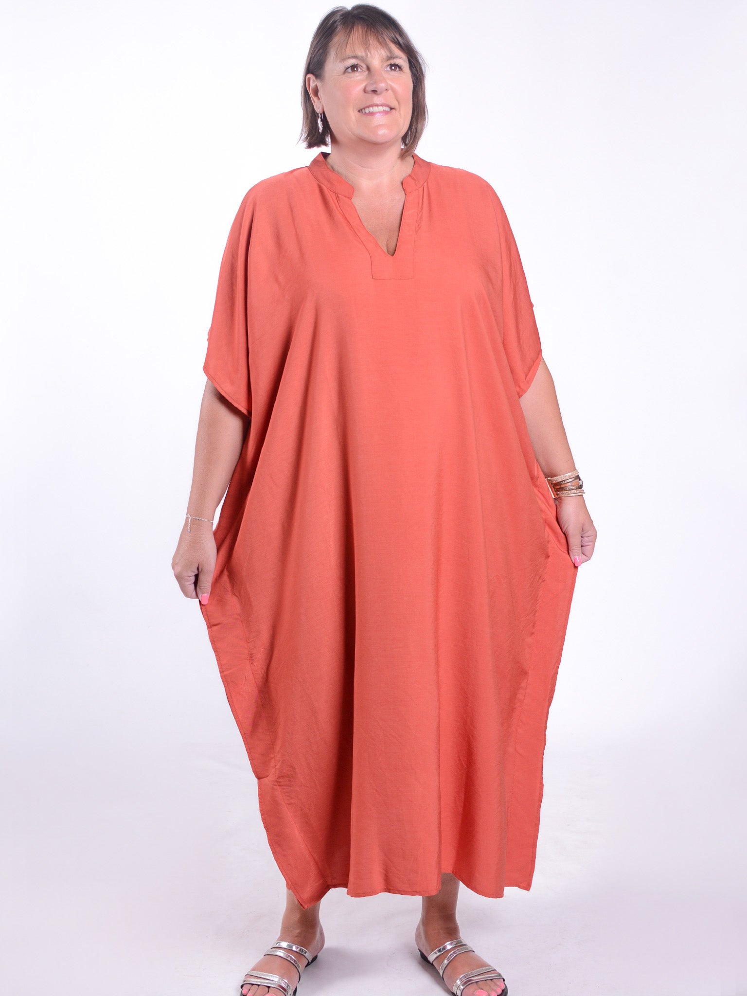 Plain Rust Kaftan - KAF13, , Pure Plus Clothing, Lagenlook Clothing, Plus Size Fashion, Over 50 Fashion