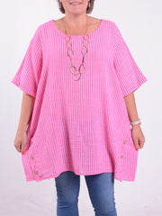 Lagenlook Stripe Cotton Button Tunic - 11684, , Pure Plus Clothing, Lagenlook Clothing, Plus Size Fashion, Over 50 Fashion