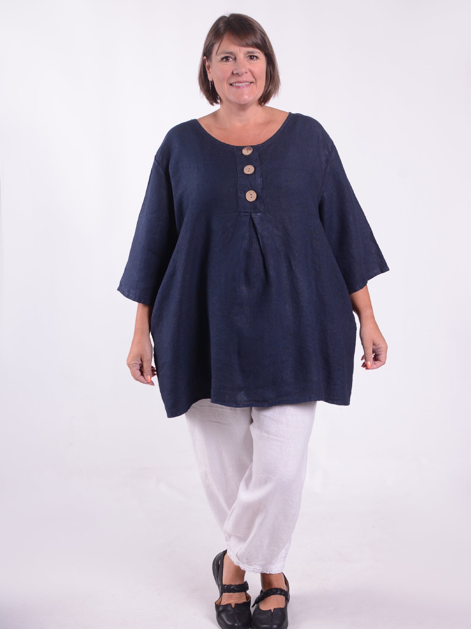 Lagenlook Linen Button Tunic - 12551, , Pure Plus Clothing, Lagenlook Clothing, Plus Size Fashion, Over 50 Fashion
