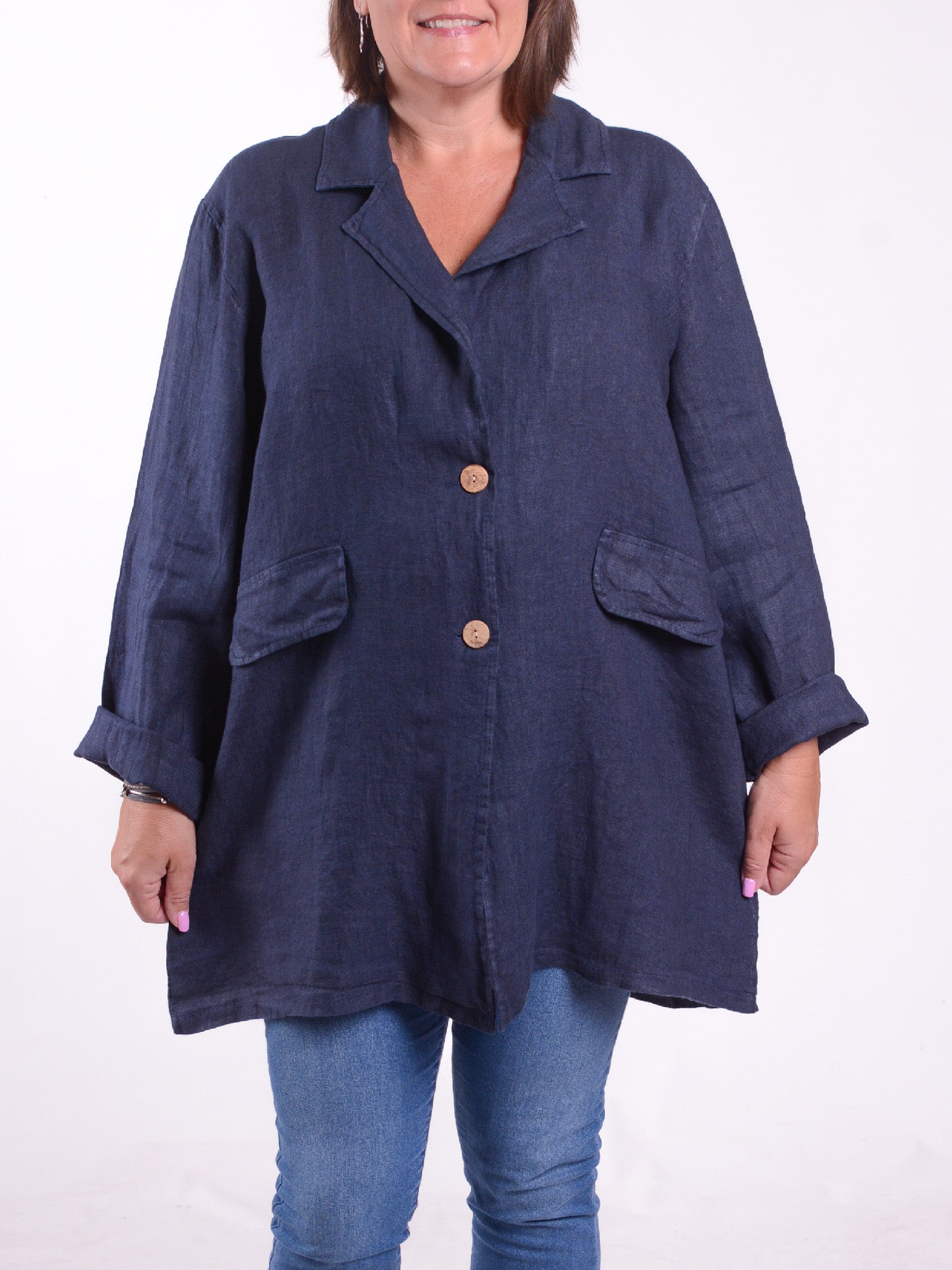 Lagenlook Collared Linen Jacket - 11372, Coats & Jackets, Pure Plus Clothing, Lagenlook Clothing, Plus Size Fashion, Over 50 Fashion