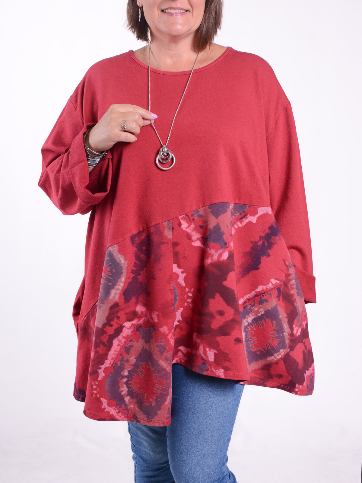 Patterned Asymmetric Hem Tunic with Pockets - 12452, Tunic, Pure Plus Clothing, Lagenlook Clothing, Plus Size Fashion, Over 50 Fashion