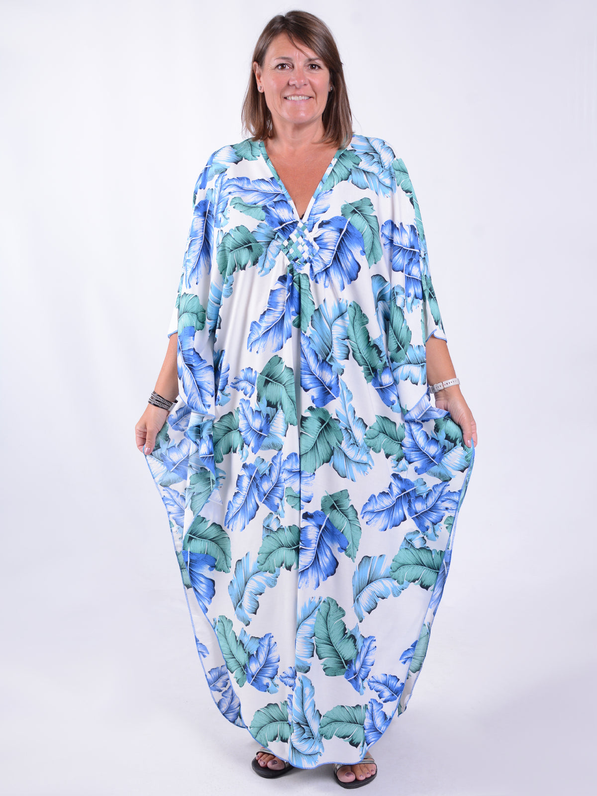 Blue and Green Feathers Kaftan - KAF46