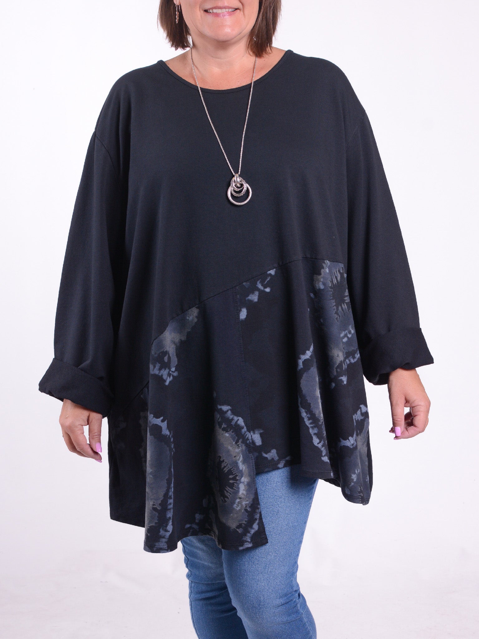 Patterned Asymmetric Hem Tunic with Pockets - 12452, Tunic, Pure Plus Clothing, Lagenlook Clothing, Plus Size Fashion, Over 50 Fashion