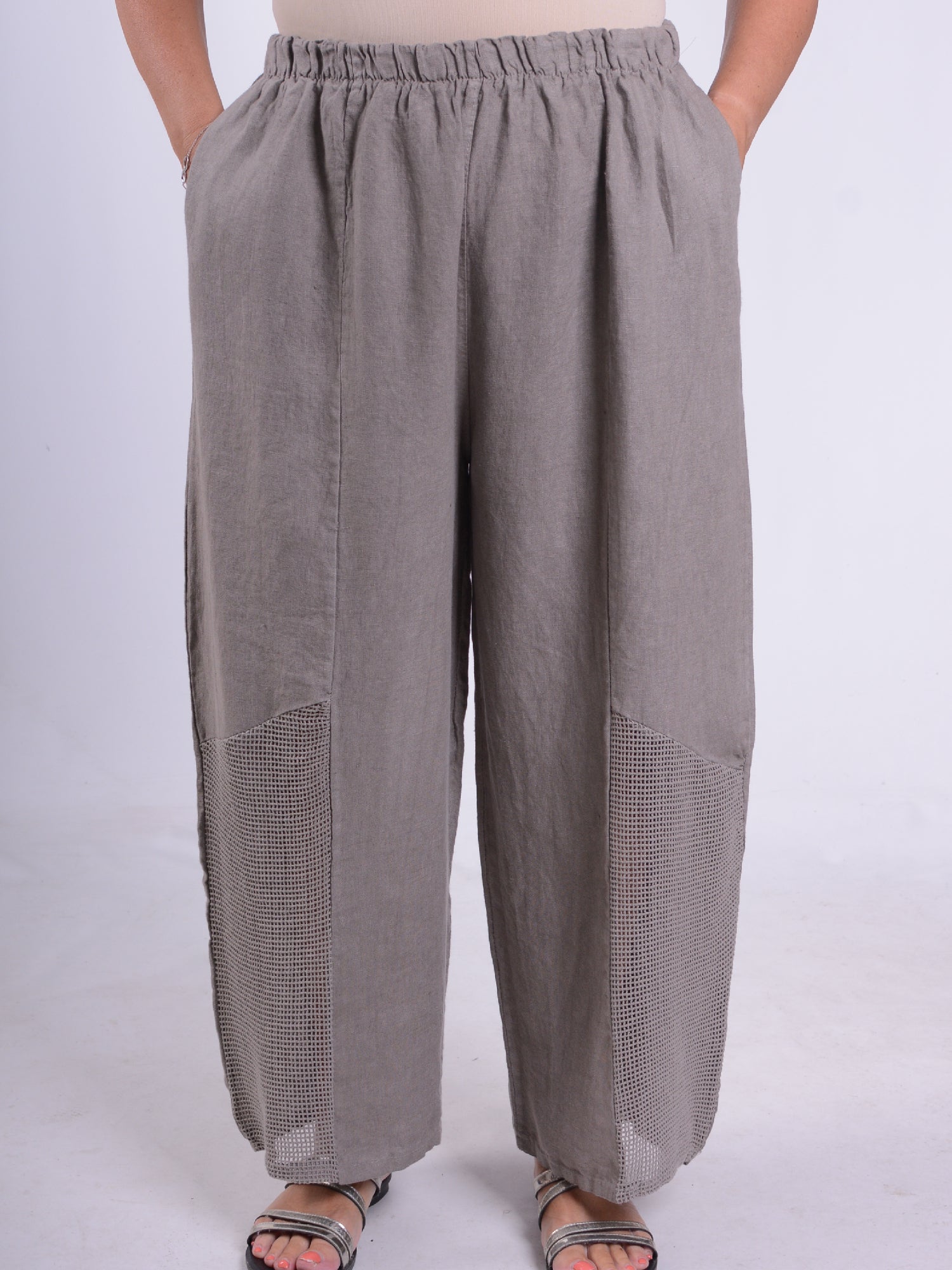 Wide Leg Linen Trousers with Detail - 13103, , Pure Plus Clothing, Lagenlook Clothing, Plus Size Fashion, Over 50 Fashion
