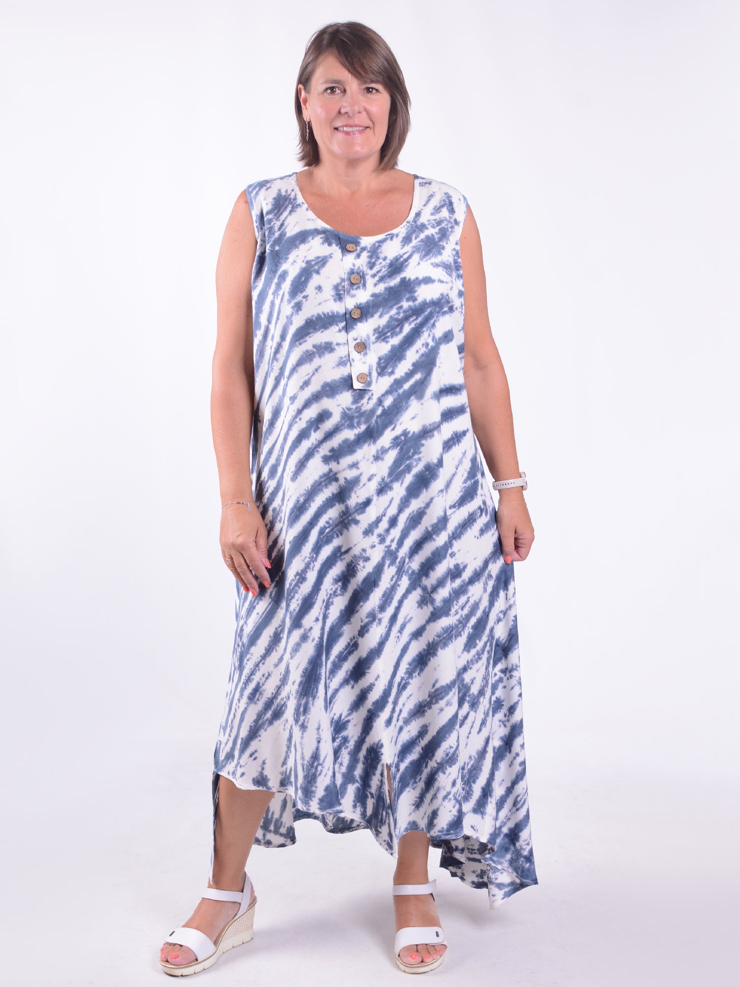 Lagenlook Asymmetric Tie Dye Dress - VF8006, , Pure Plus Clothing, Lagenlook Clothing, Plus Size Fashion, Over 50 Fashion
