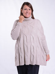 Soft Cable Knit Roll Neck Jumper - CAB, , Pure Plus Clothing, Lagenlook Clothing, Plus Size Fashion, Over 50 Fashion