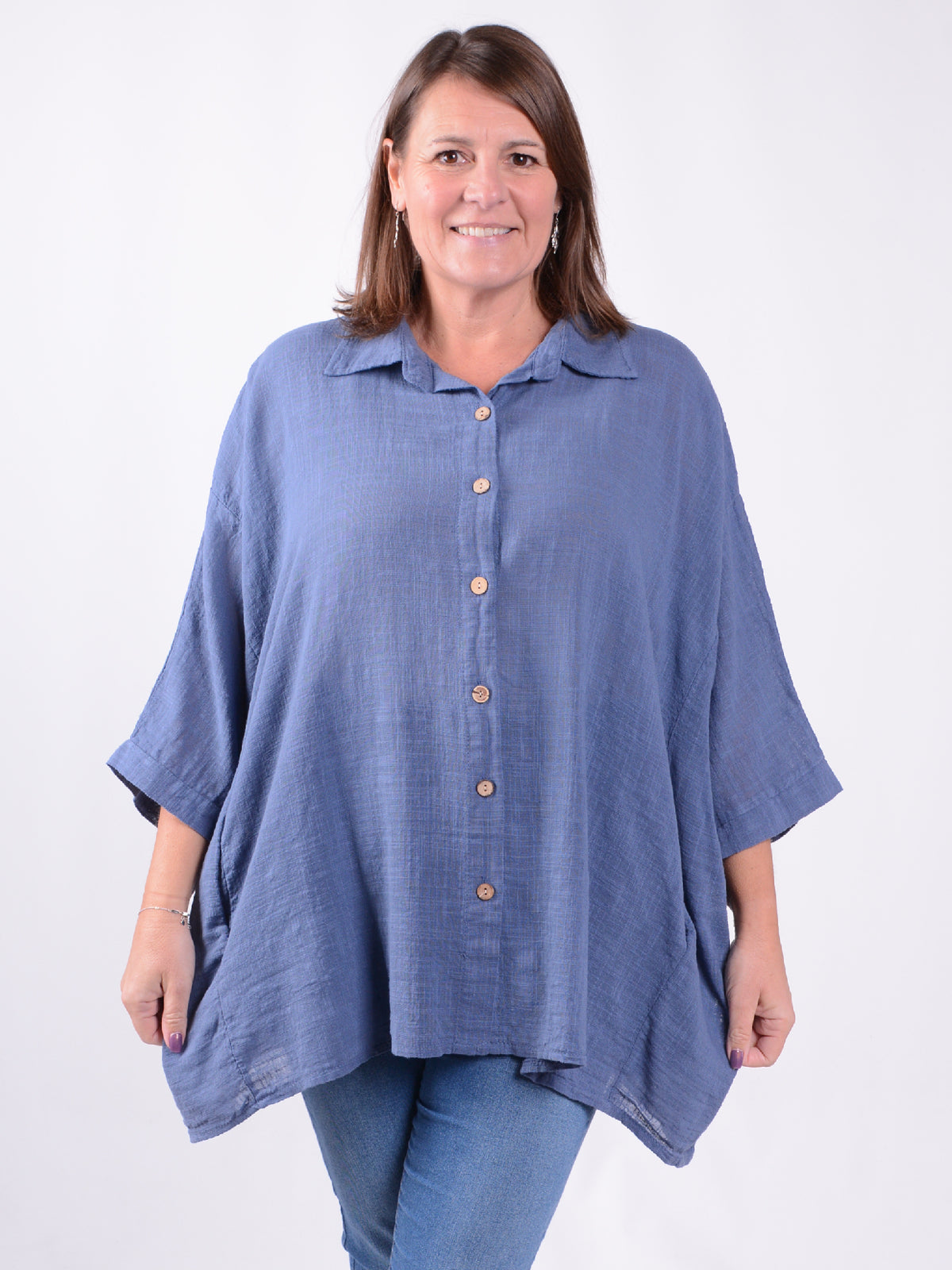 Relaxed Fit Button-Down Collared Shirt - 13070, , Pure Plus Clothing, Lagenlook Clothing, Plus Size Fashion, Over 50 Fashion