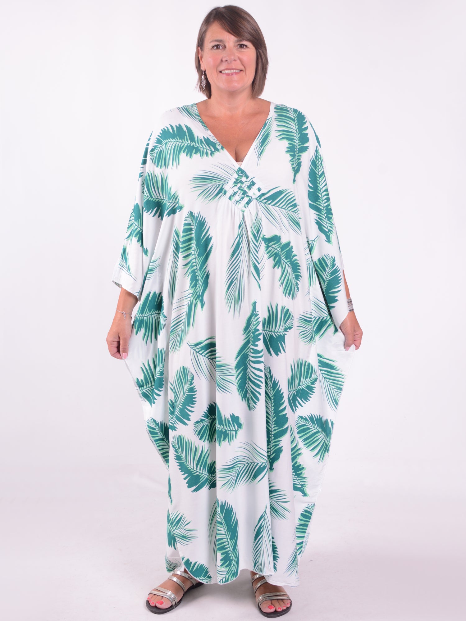 Kaftan Feathers GREEN - KAF20, , Pure Plus Clothing, Lagenlook Clothing, Plus Size Fashion, Over 50 Fashion