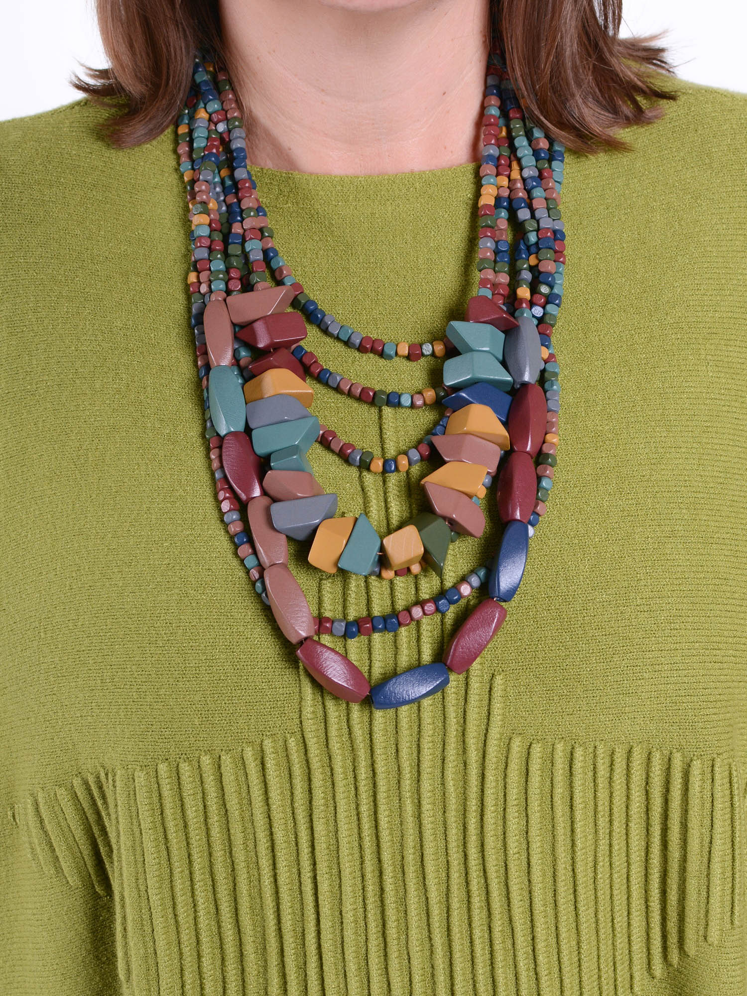 Lagenlook Quirky Wooden Multi strand necklace - 67738, Necklaces & Pendants, Pure Plus Clothing, Lagenlook Clothing, Plus Size Fashion, Over 50 Fashion