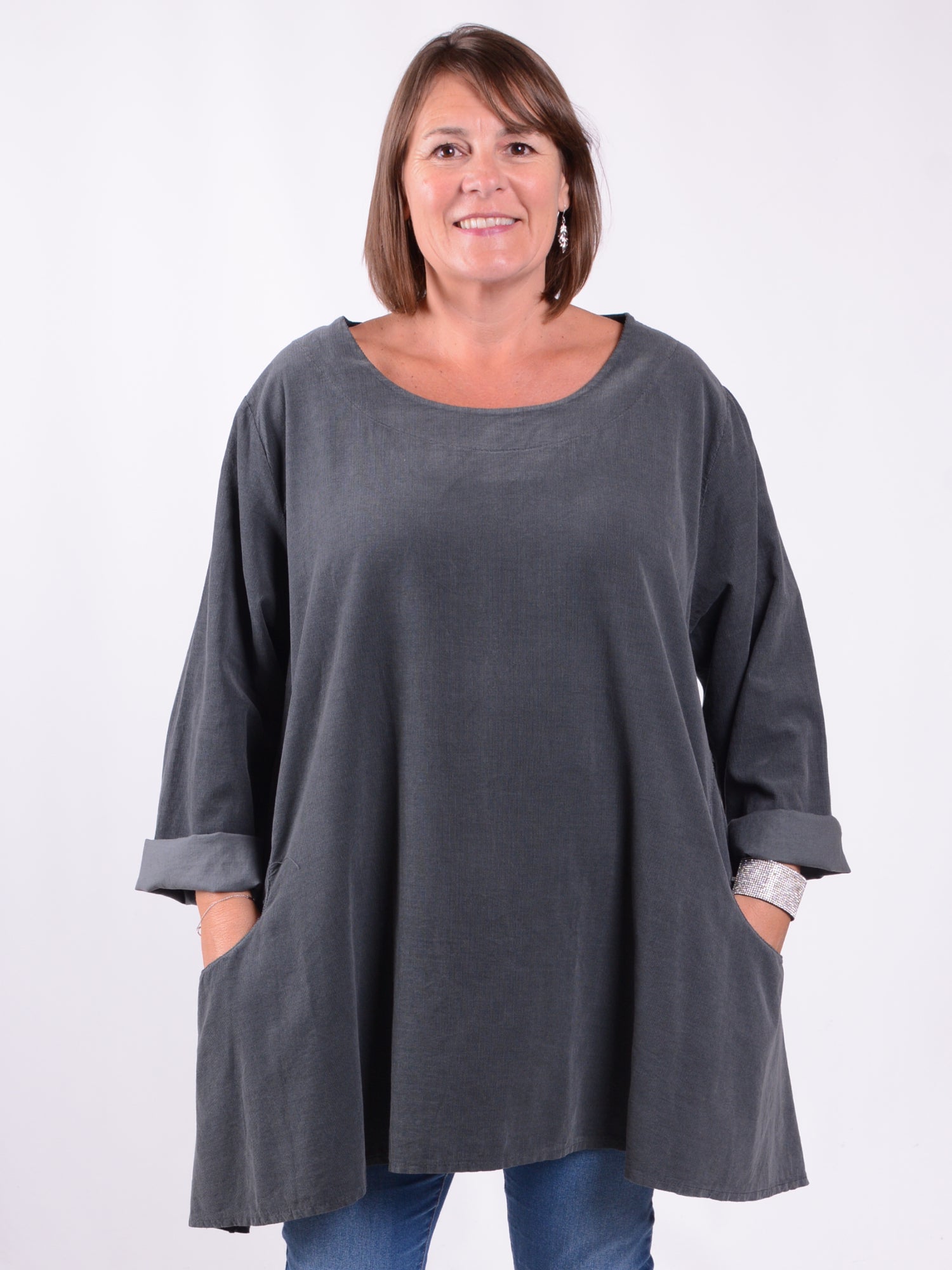 Cotton Tunic Top With Pockets - PIN, , Pure Plus Clothing, Lagenlook Clothing, Plus Size Fashion, Over 50 Fashion