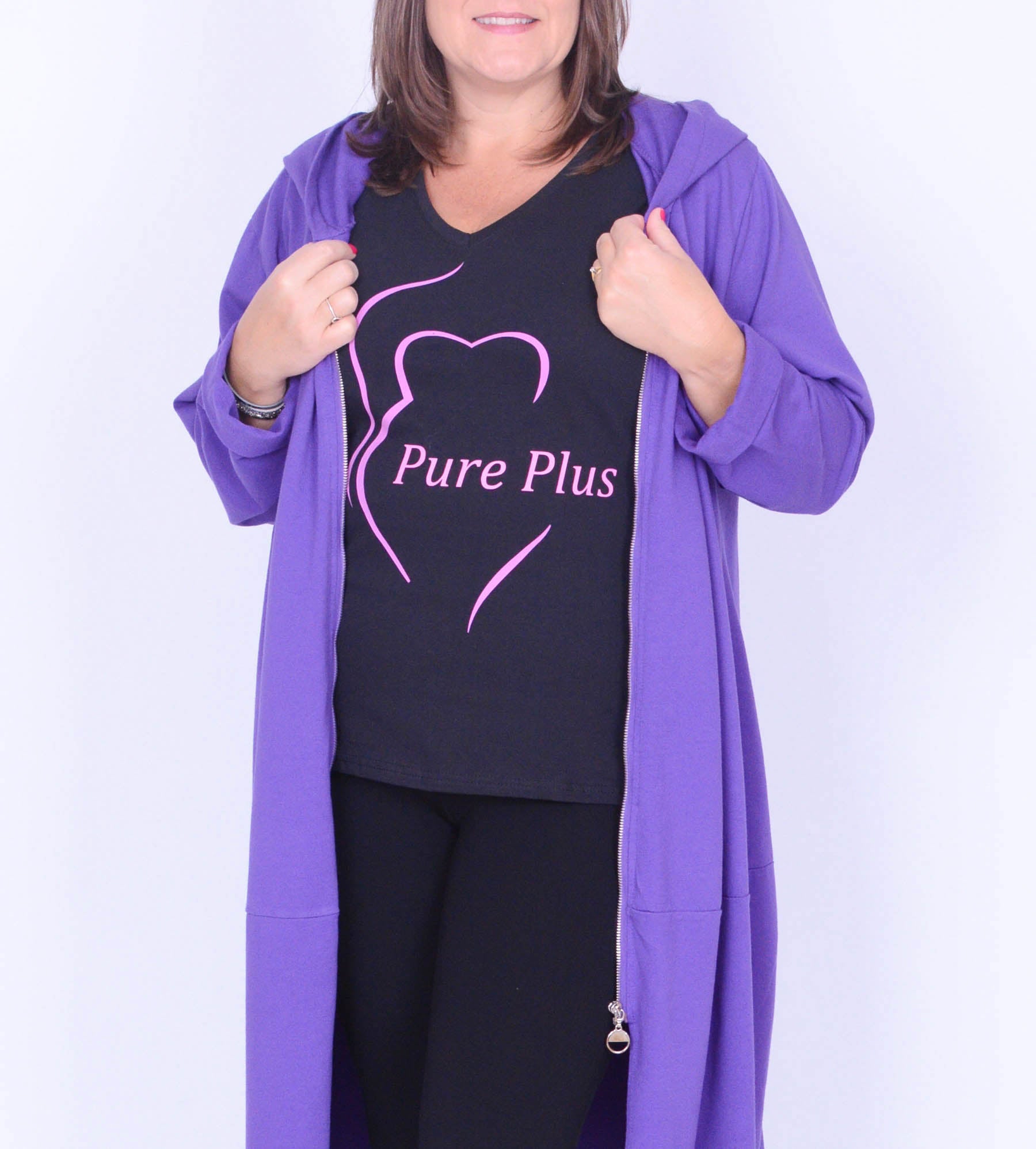 OCTAVIA - Long Cotton Hooded Zip up Jacket - 9821 - Pure Plus Clothing