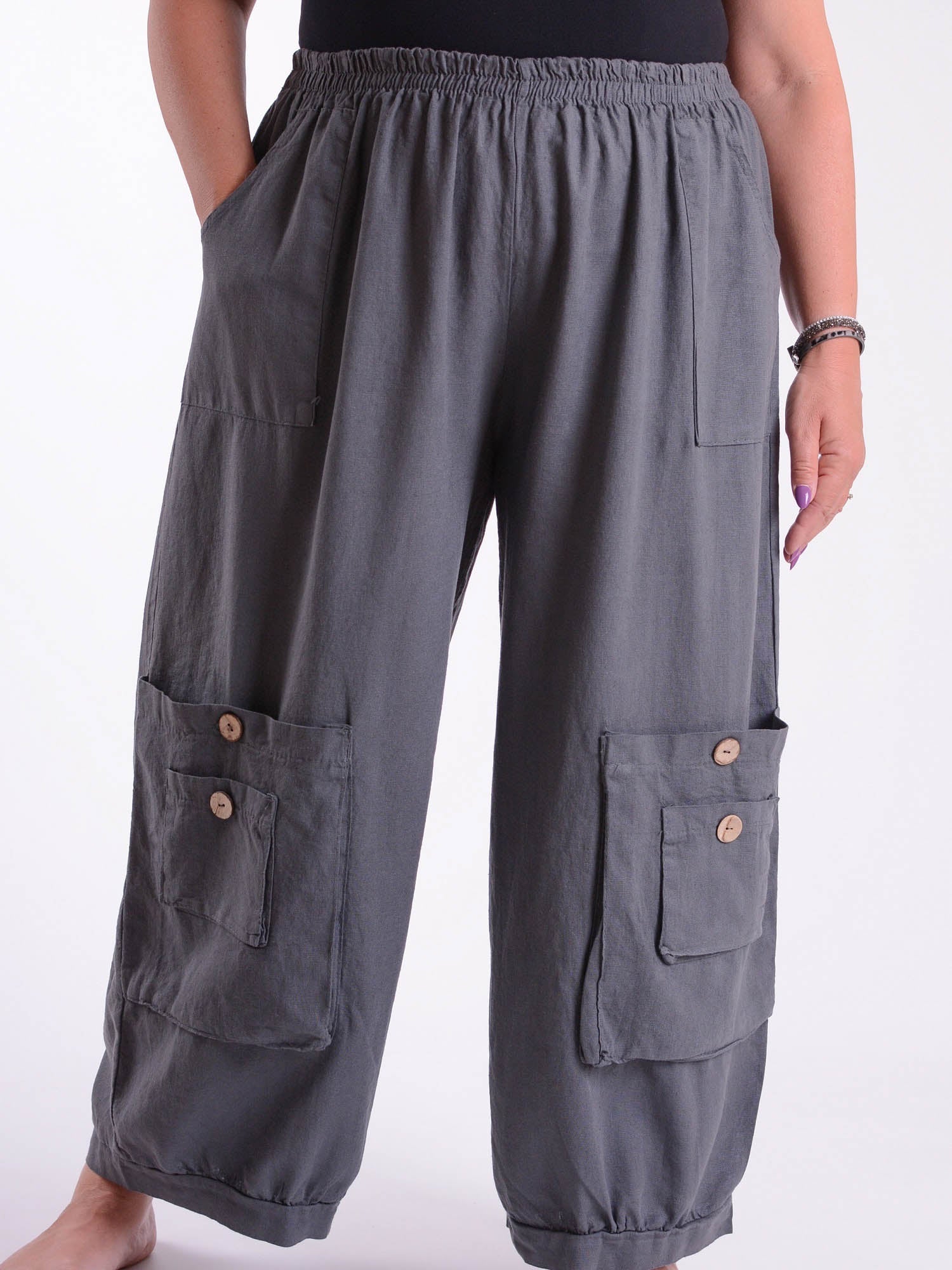 Linen Trousers with button pockets - 10034, Trousers, Pure Plus Clothing, Lagenlook Clothing, Plus Size Fashion, Over 50 Fashion