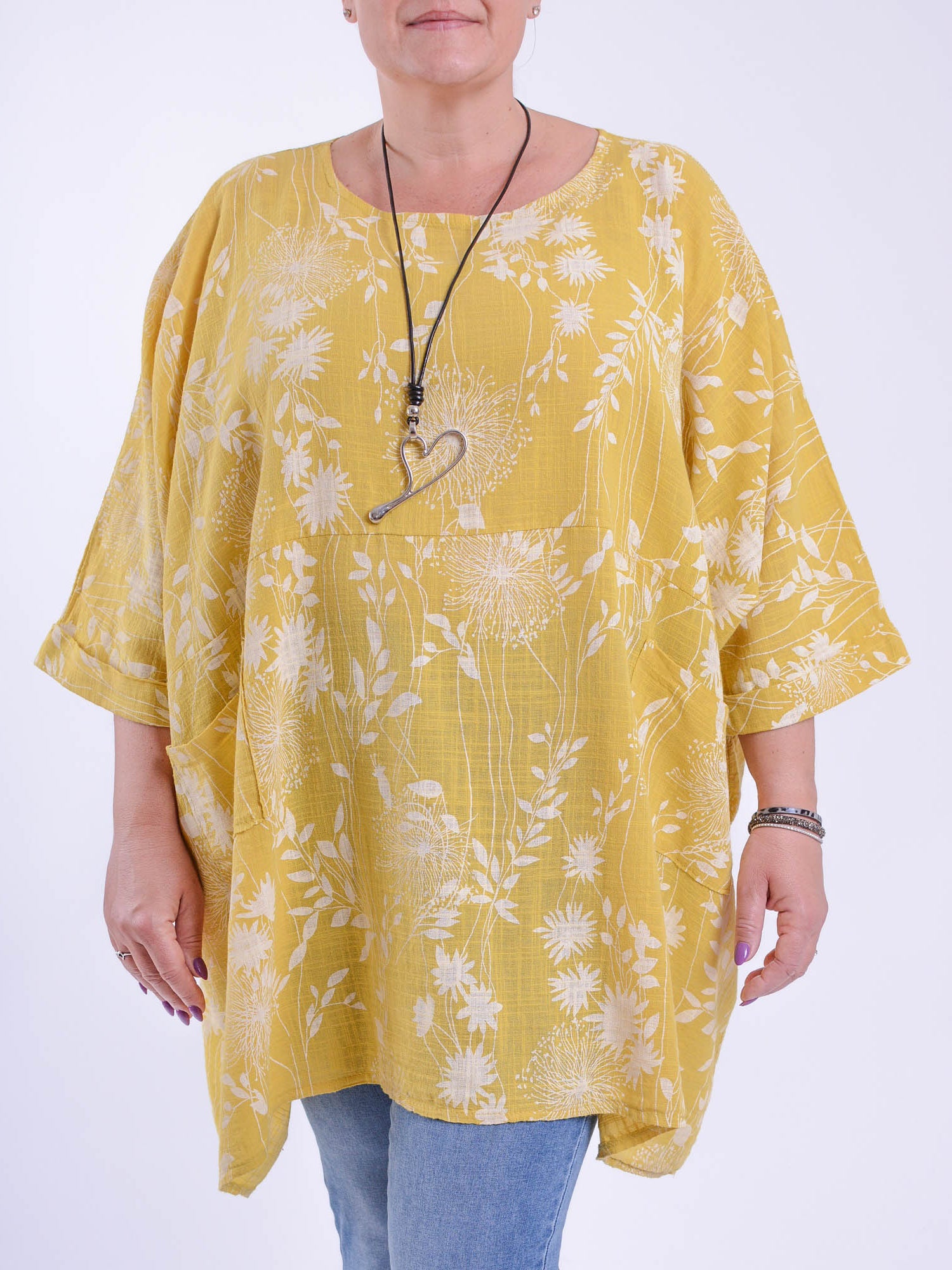 Lagenlook Oversized Cotton Tunic - 10077 FLORAL, Tops & Shirts, Pure Plus Clothing, Lagenlook Clothing, Plus Size Fashion, Over 50 Fashion